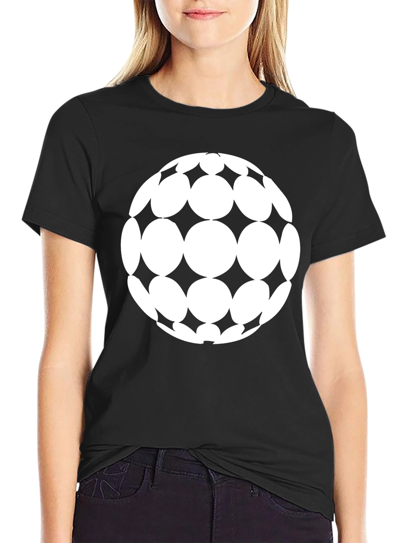 Black Geometric Sphere Graphic Tee - Black Cotton Blend view 2