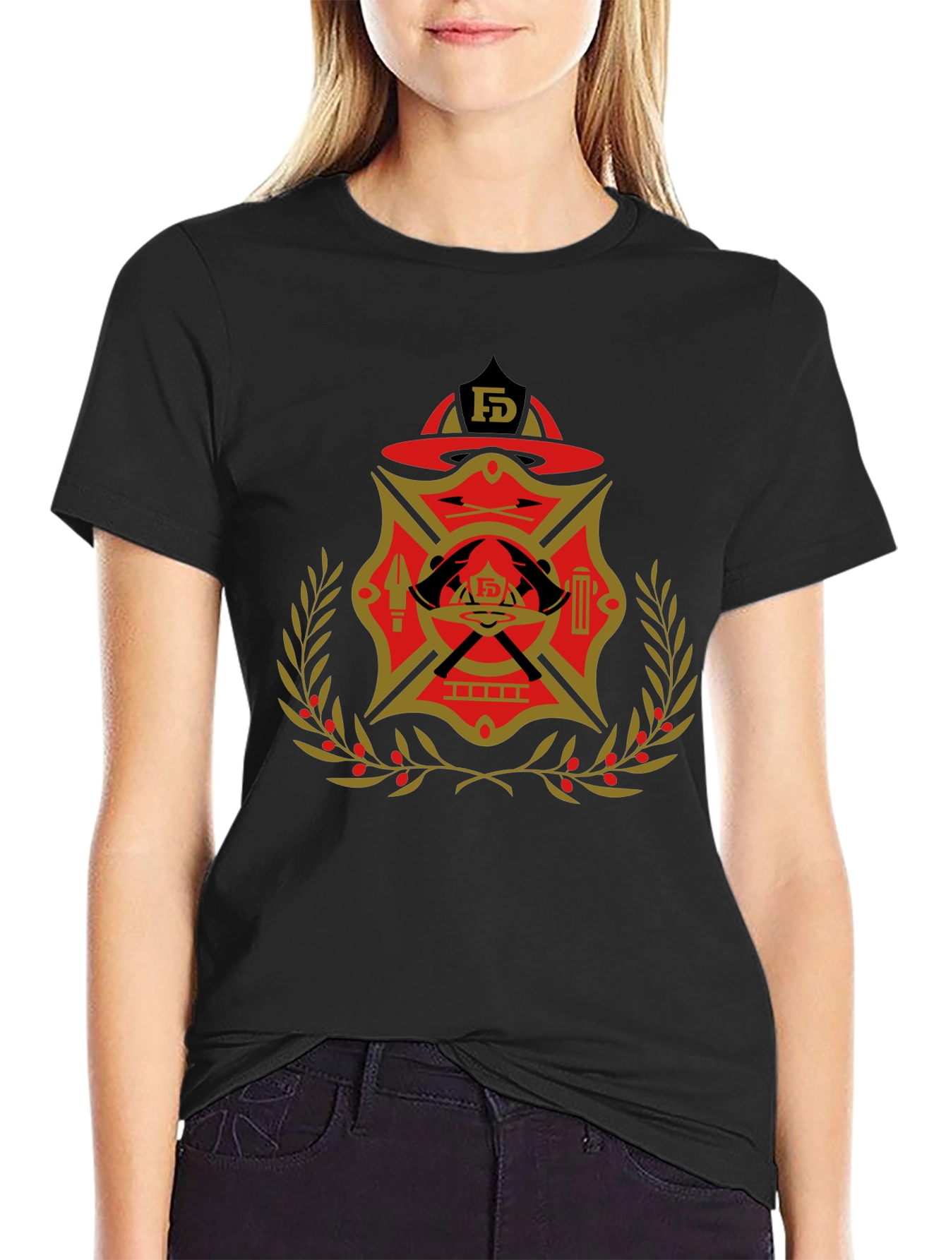 Black Firefighter Emblem Graphic Tee view 2