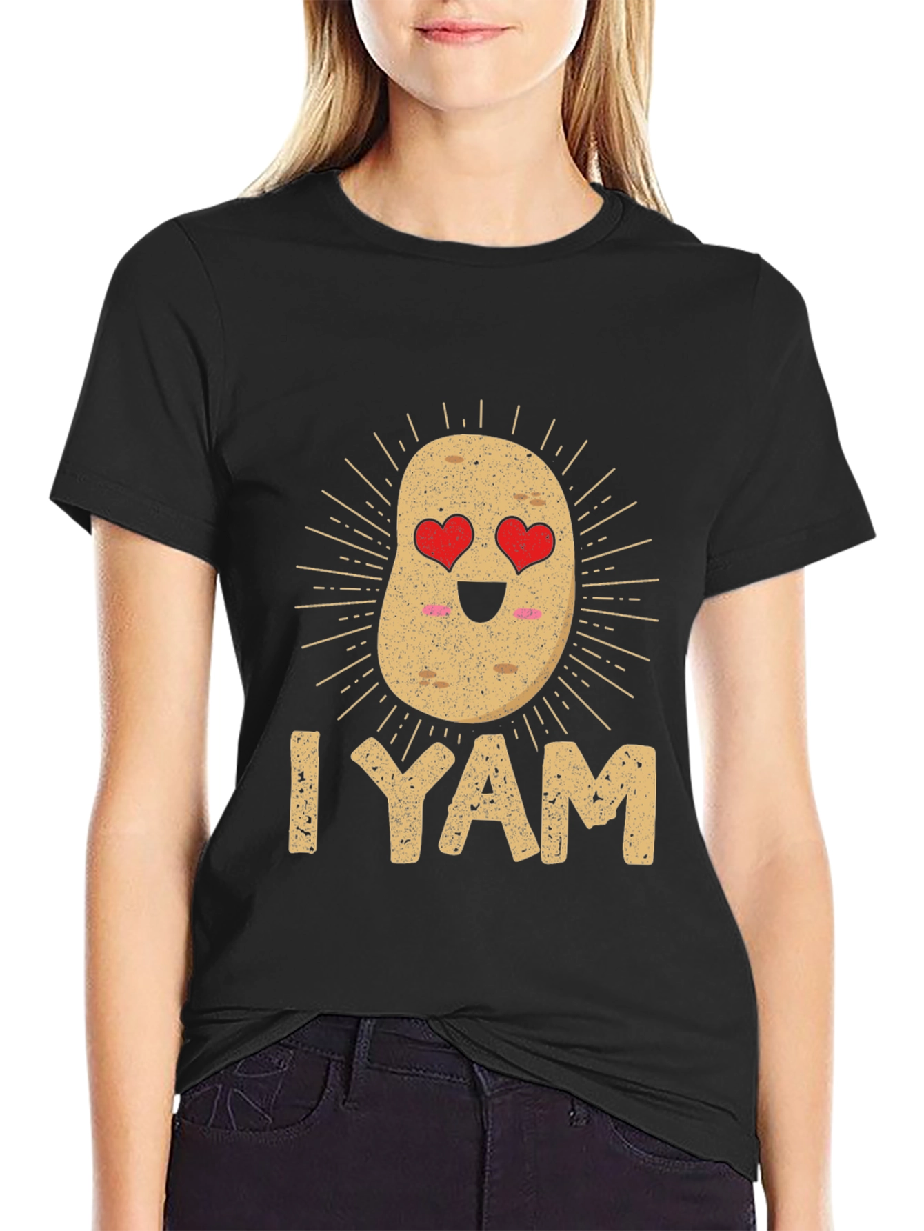 Black I Yam Cute Potato Graphic Tee - Unisex view 2