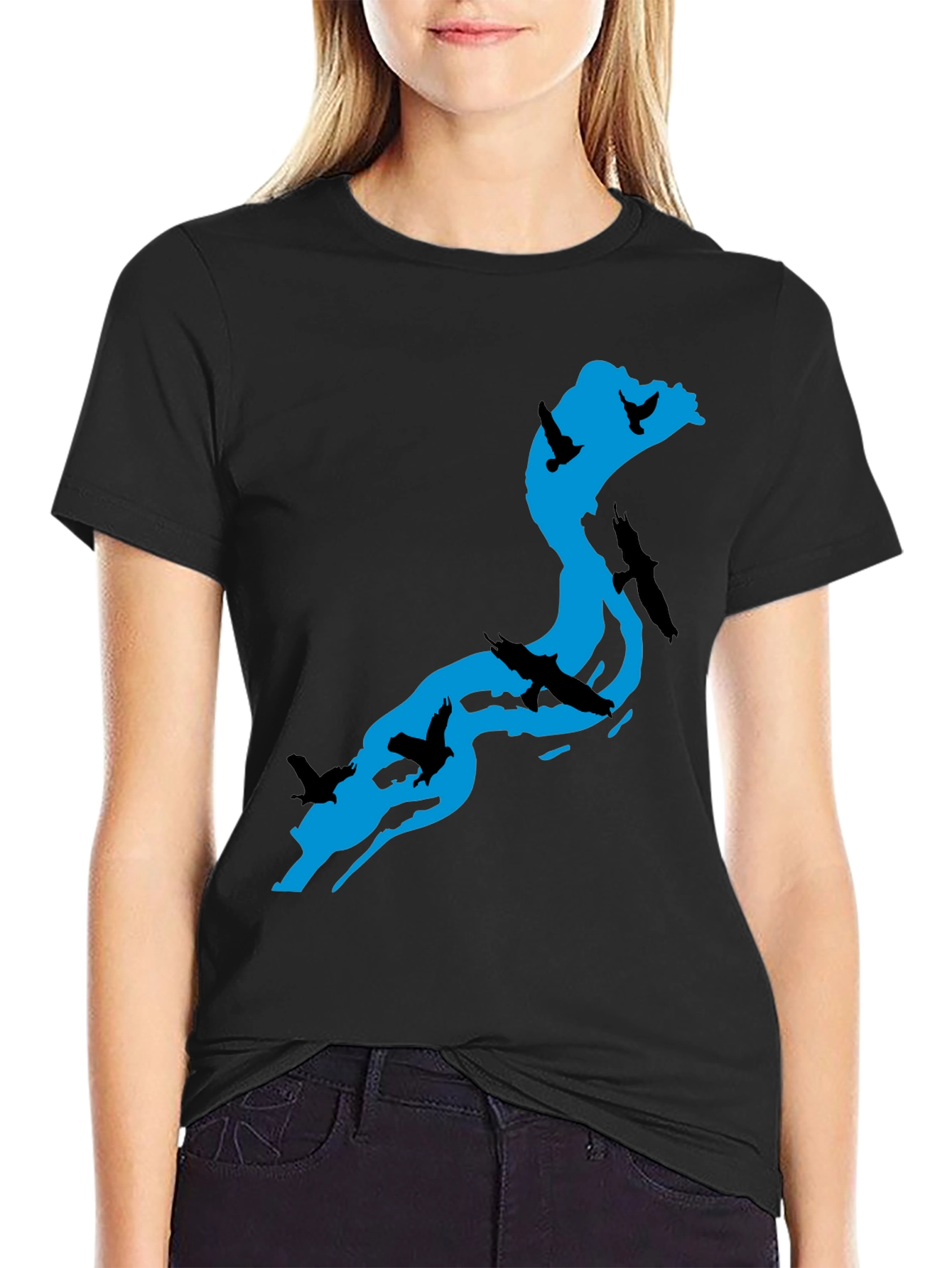 Black River Birds Graphic T-Shirt - Black Cotton Tee view 2