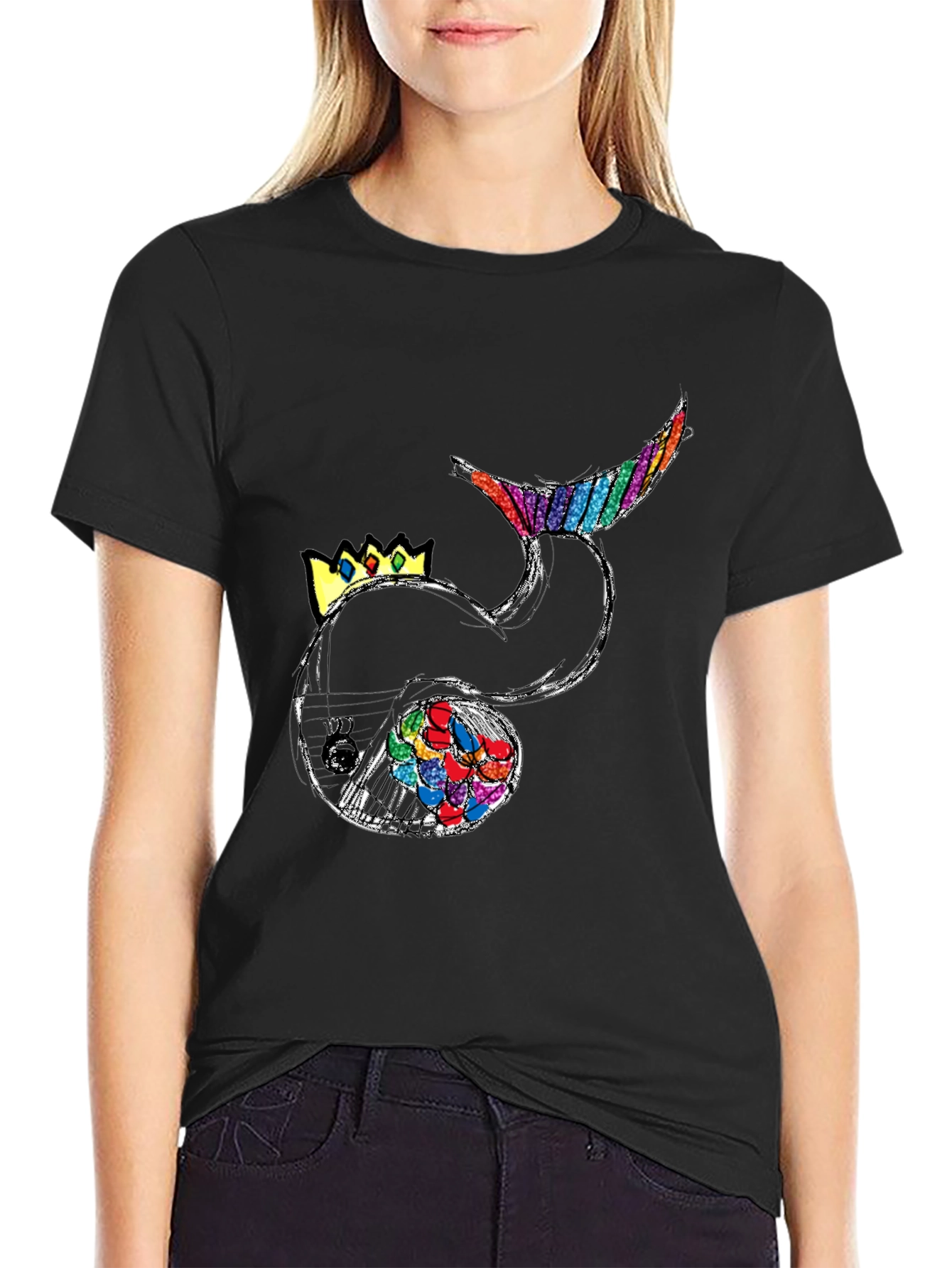 Black Whimsical Whale Graphic Tee - Black Cotton Blend view 2