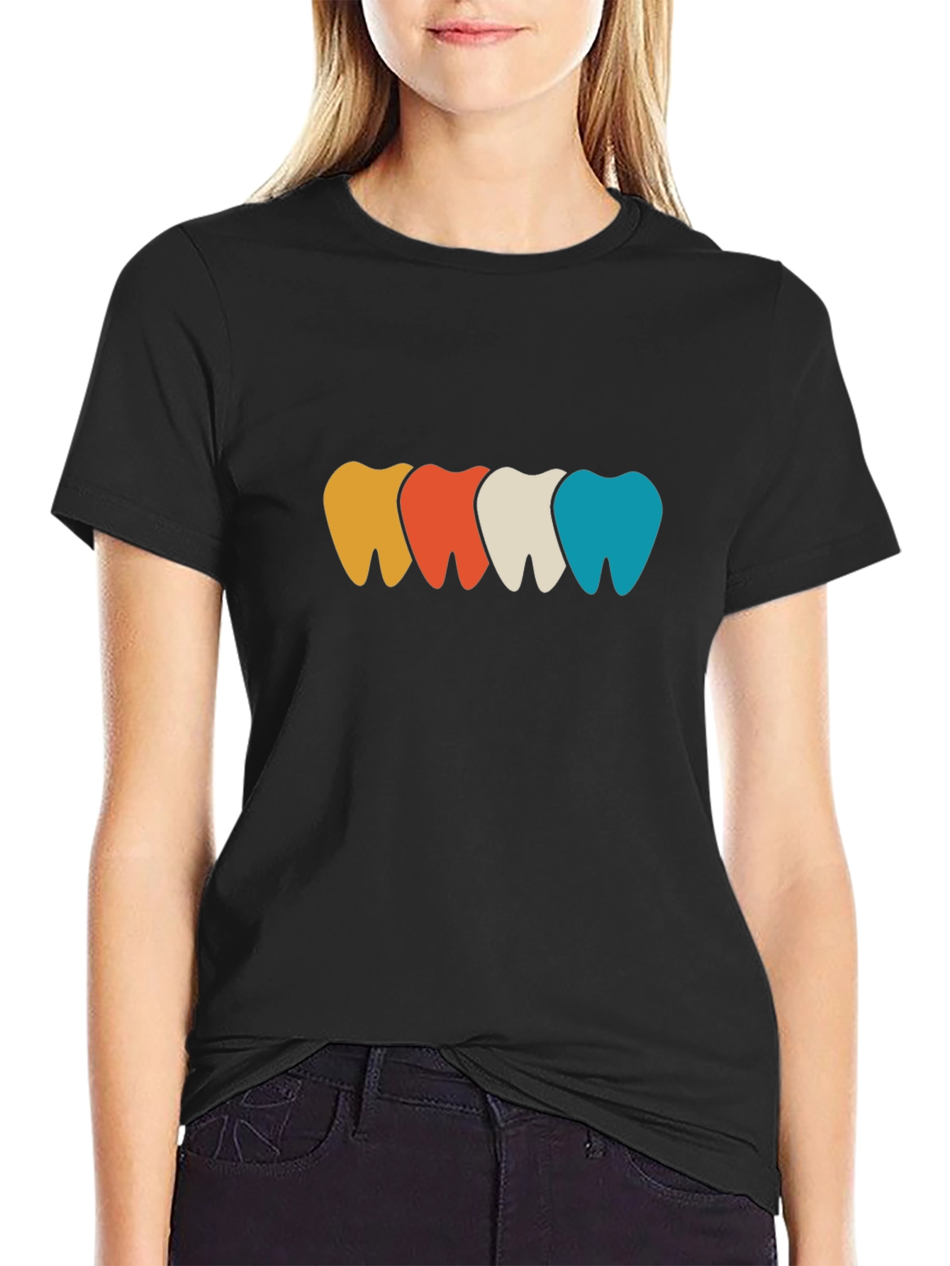 Black Colorful Teeth Graphic Tee - Dentist Fashion view 2