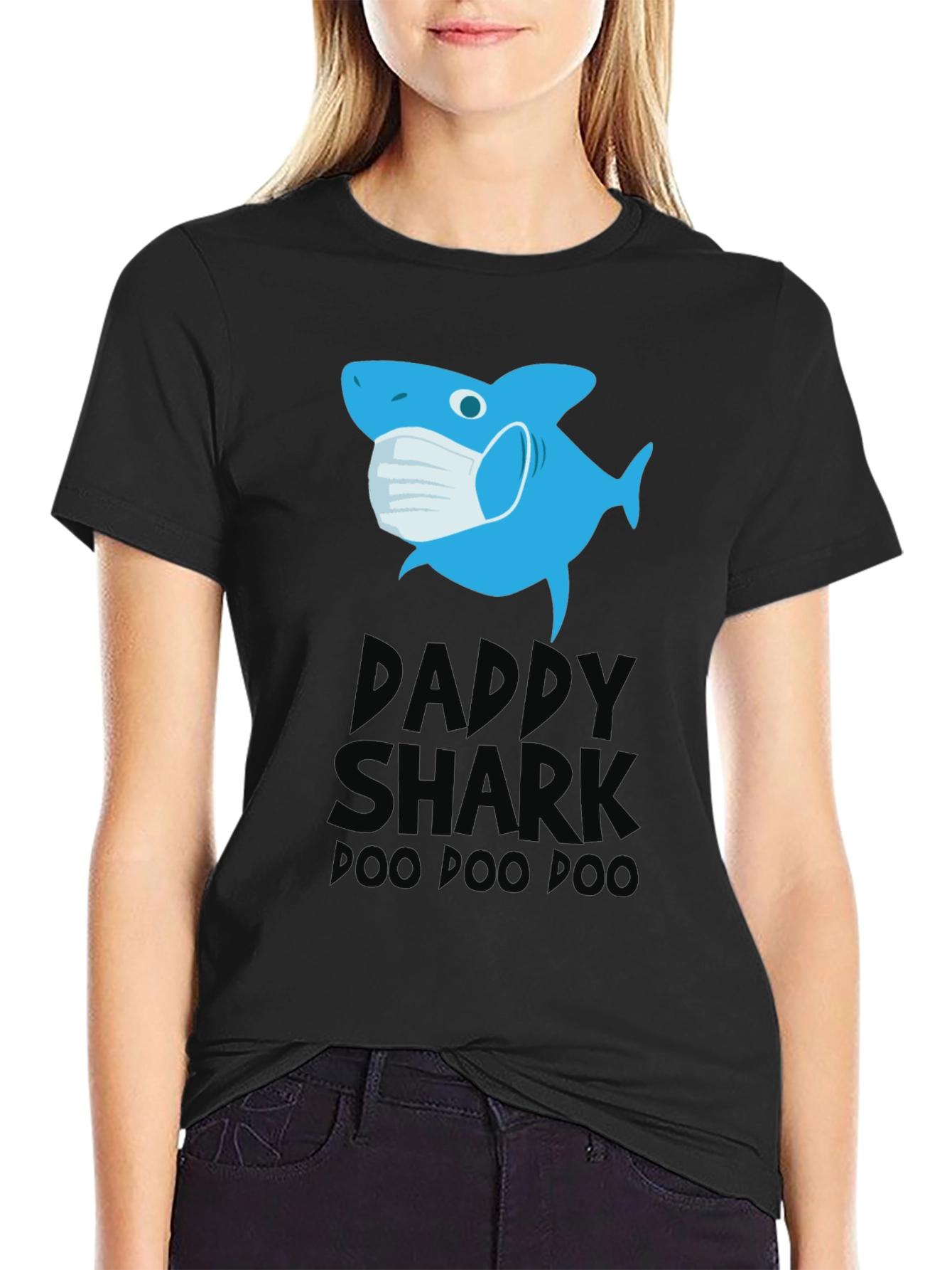 Black Daddy Shark Mask T-Shirt, Doo Doo Doo view 2