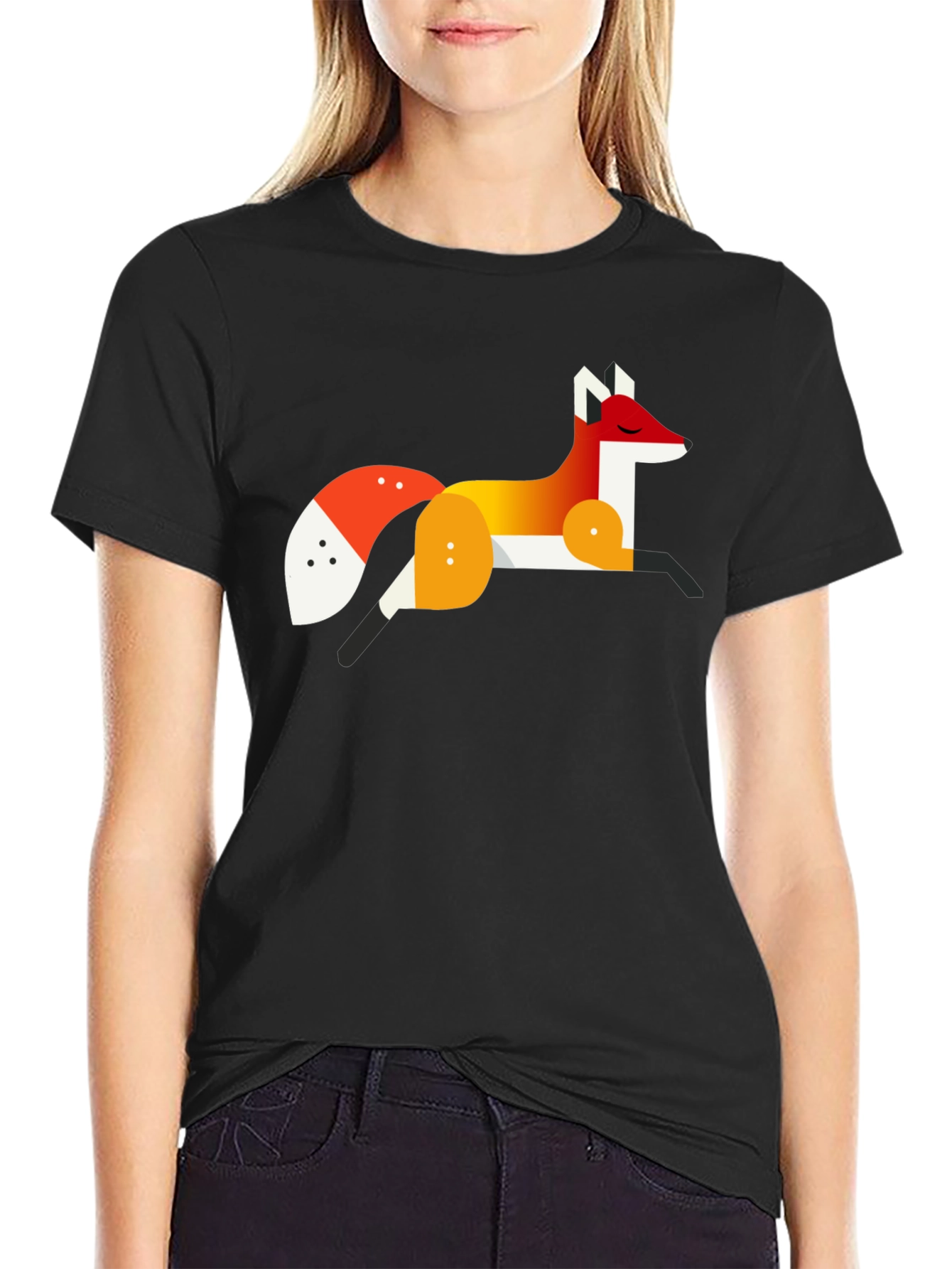 Black Geometric Fox Graphic Tee - Stylish Men's Black T-Shirt view 2