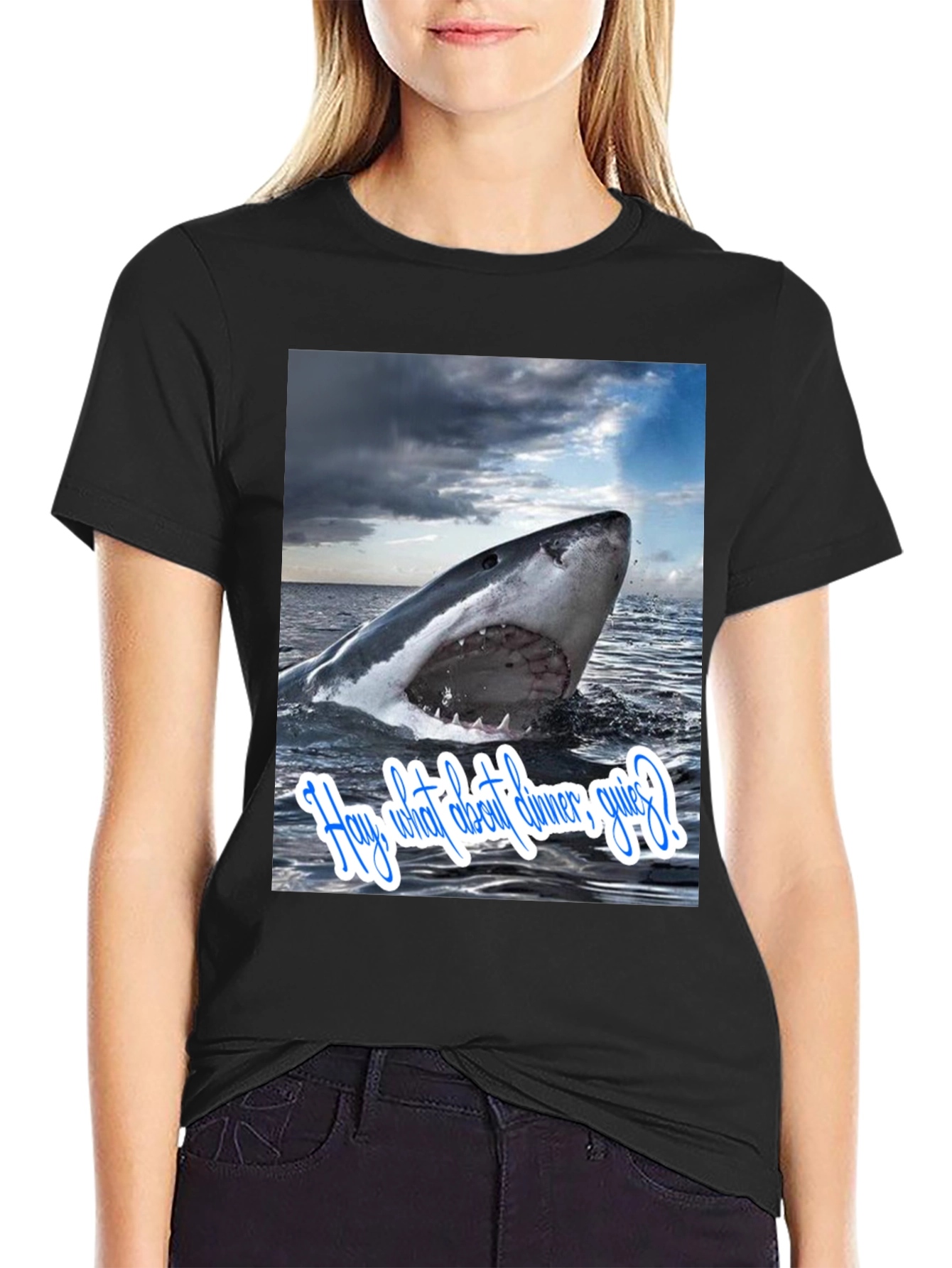 Black Shark Dinner T-Shirt - Funny Ocean Lover Tee view 2