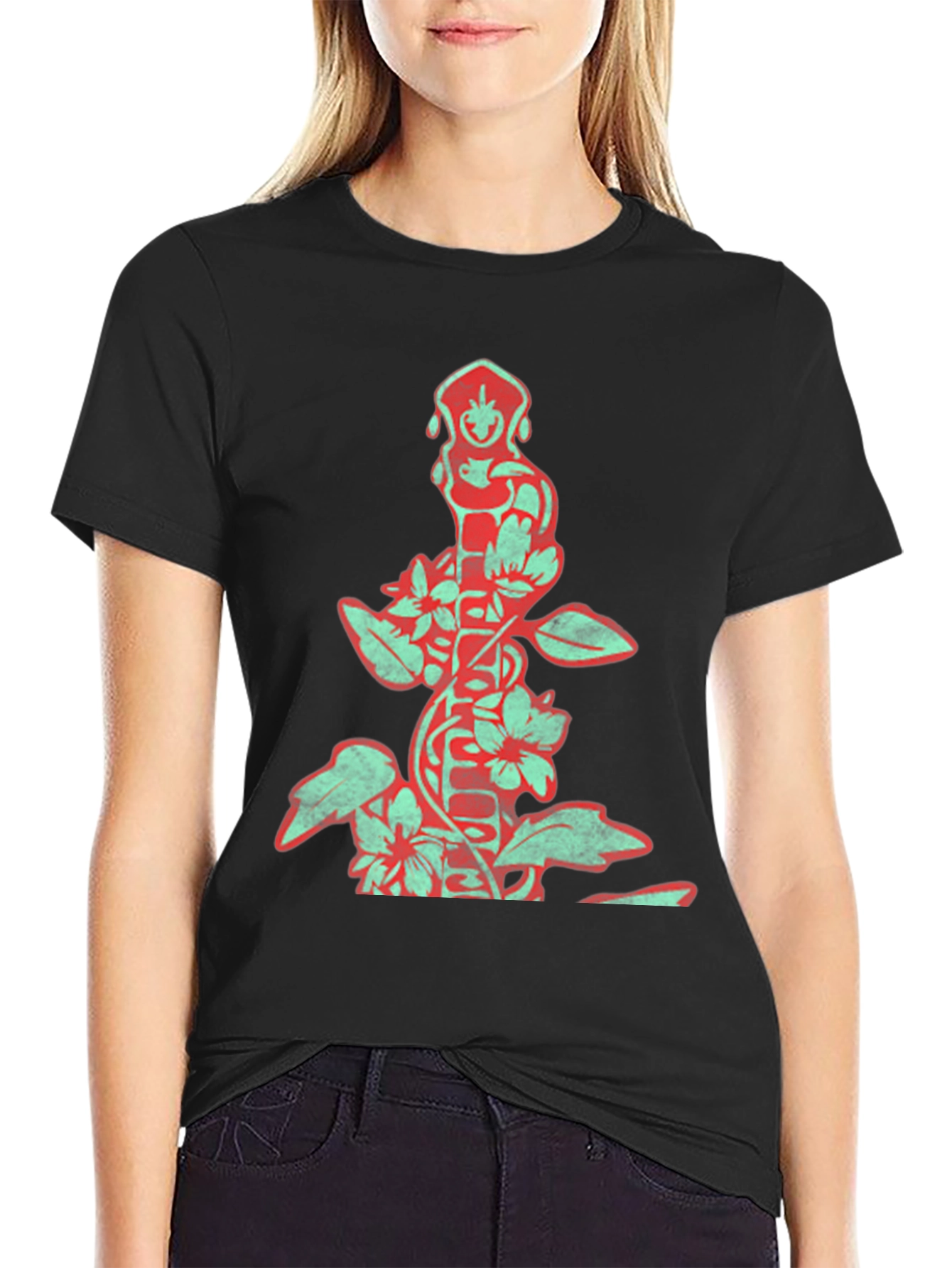 Black Vintage Floral Totem Graphic Tee - Black view 2