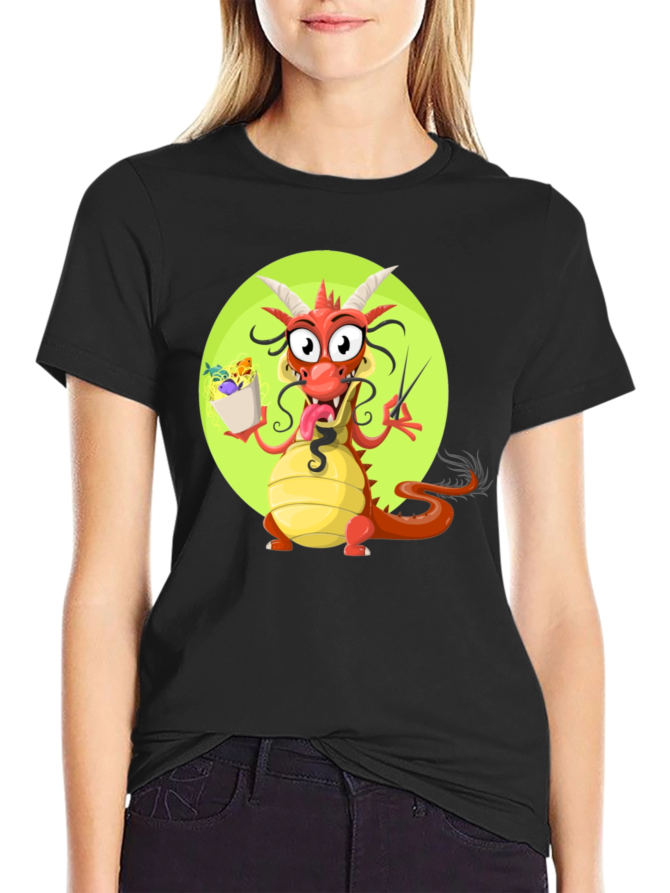 Black Funny Dragon Ramen T-Shirt view 2