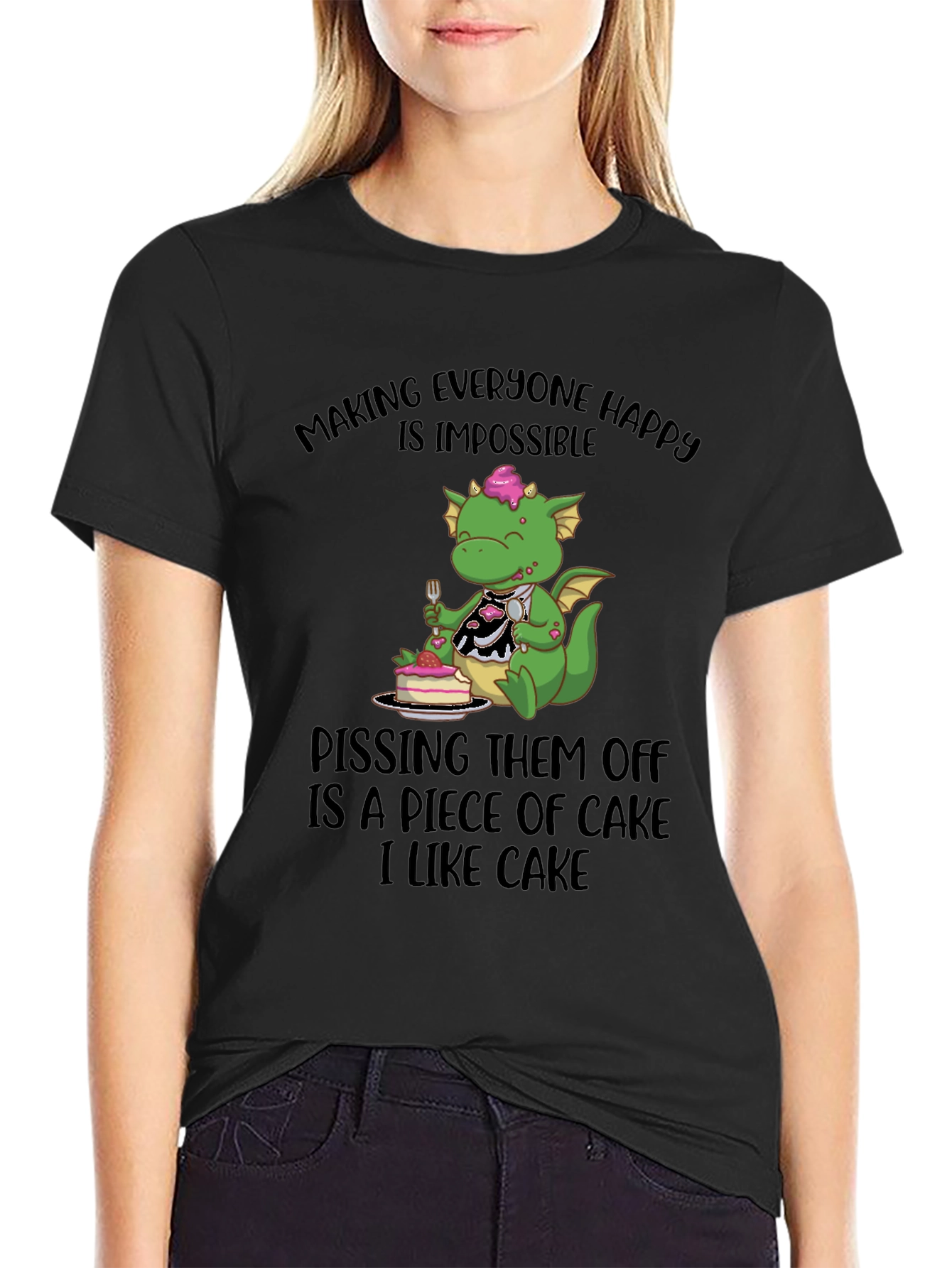 Black Funny Dragon Cake Lover T-Shirt view 2