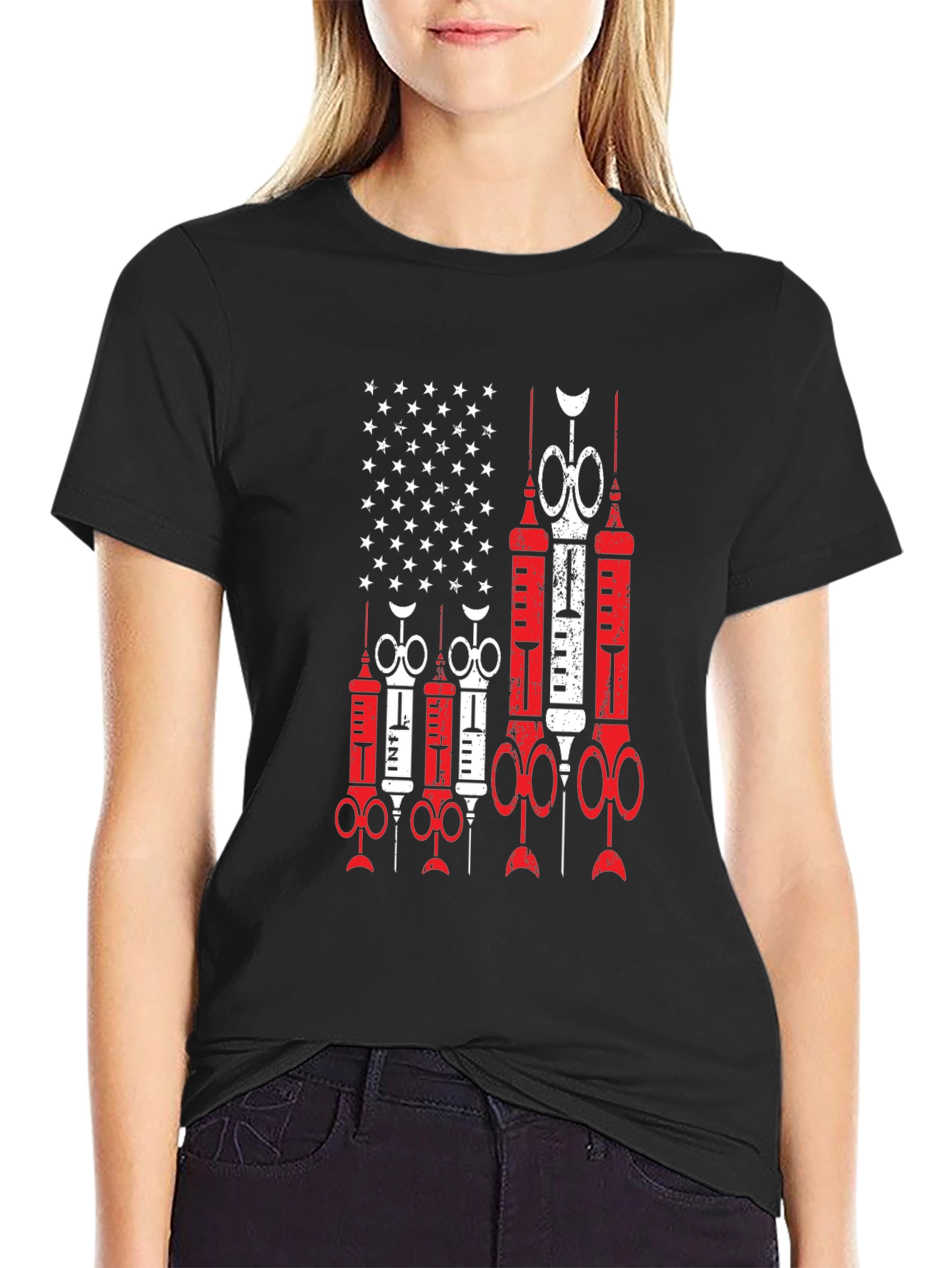 Black Novelty Graphic Tee: Patriotic Vaccine Design view 2