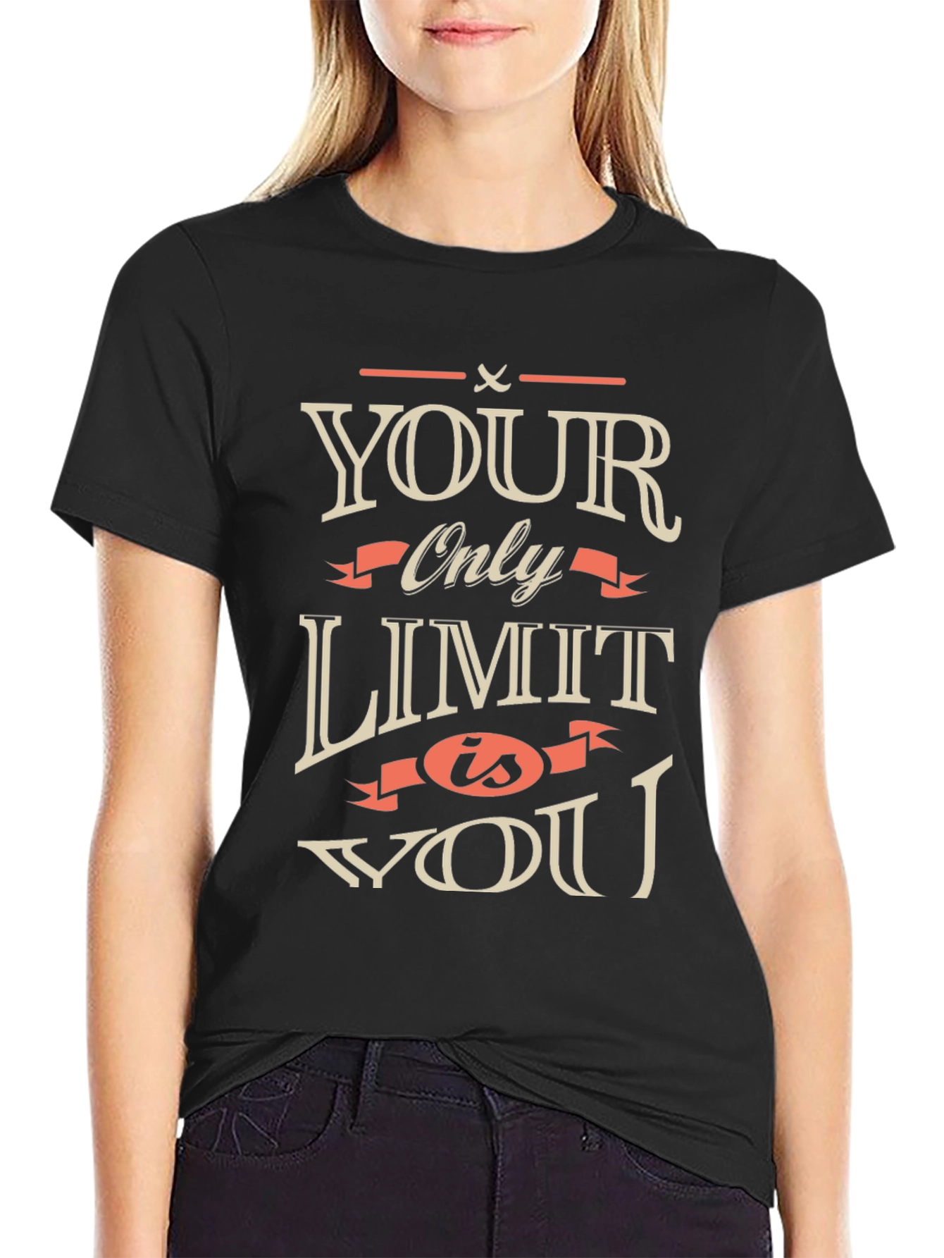 Black Motivational 'Your Only Limit is You' Black T-Shirt view 2