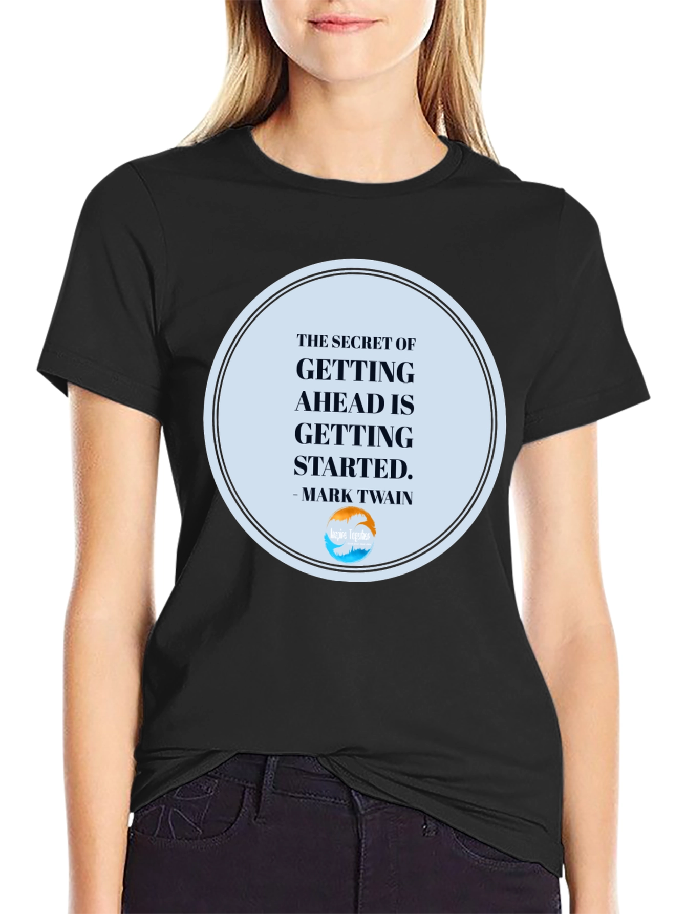 Black Inspirational T-Shirt: "Getting Ahead" Quote view 2