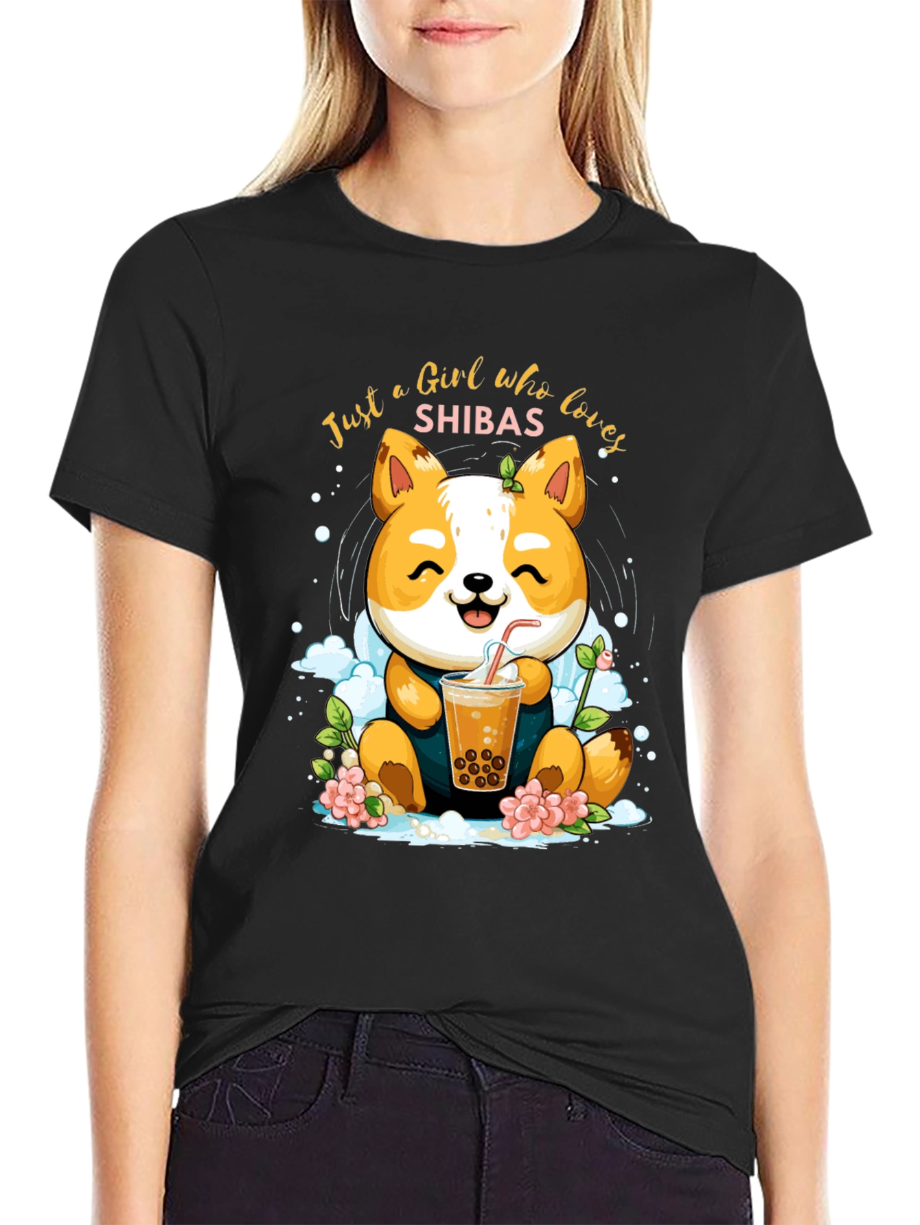 Black Girl Who Loves Shibas T-Shirt view 2