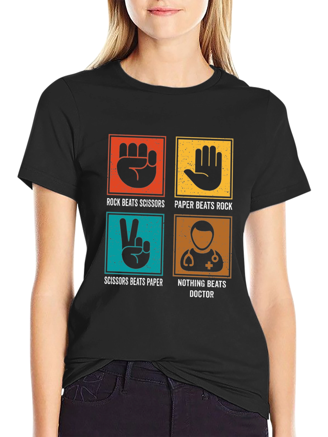 Black Rock Paper Scissors Doctor Tee - Funny Medical T-Shirt view 2