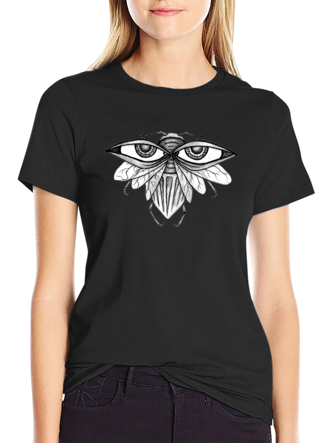 Black Eye-Catching Fly Graphic T-Shirt - Unique Design view 2