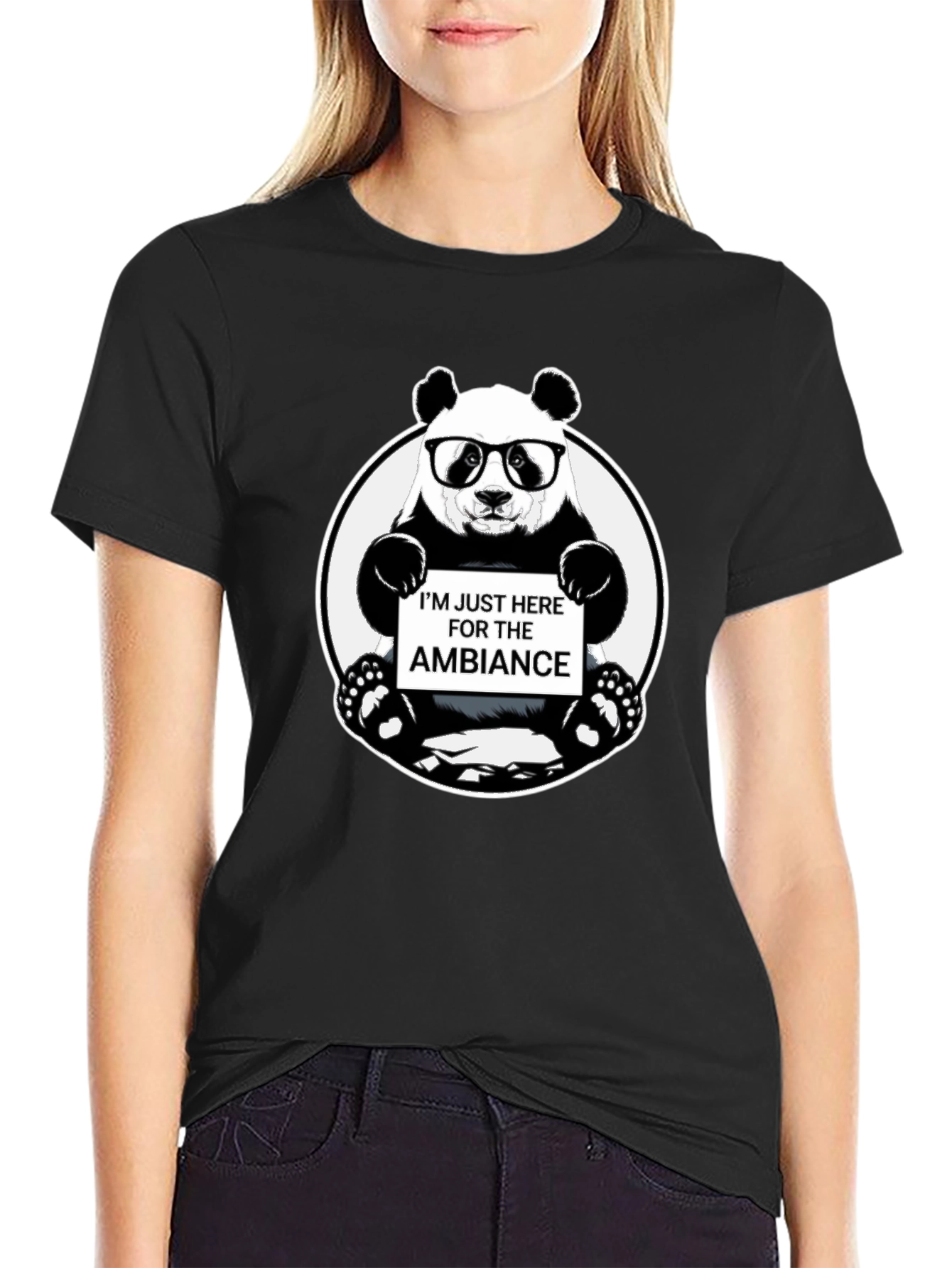 Black Funny Panda 'Ambiance' Graphic Print Black T-Shirt view 2