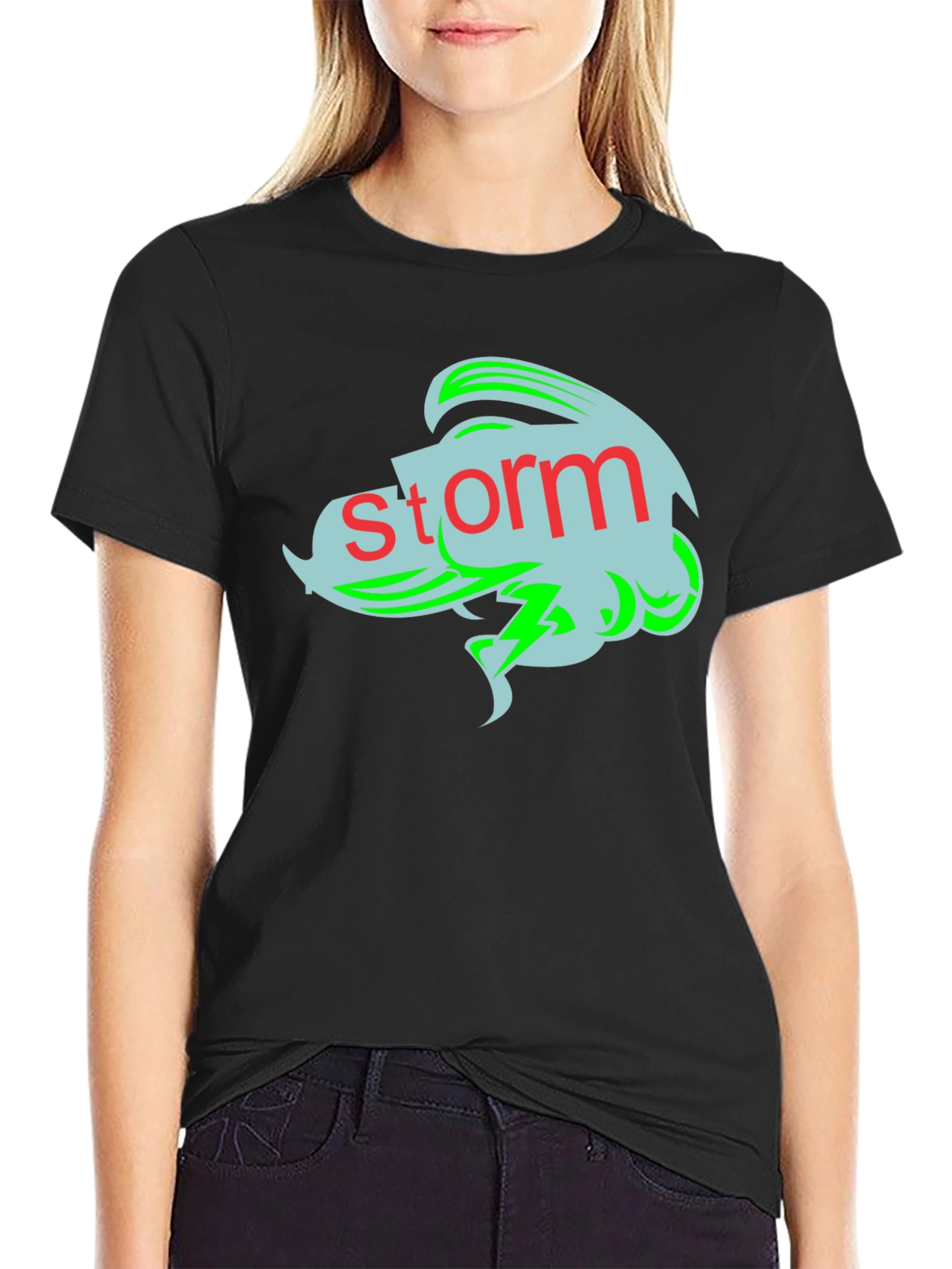 Black Storm Graphic Tee - Black Cotton T-Shirt view 2
