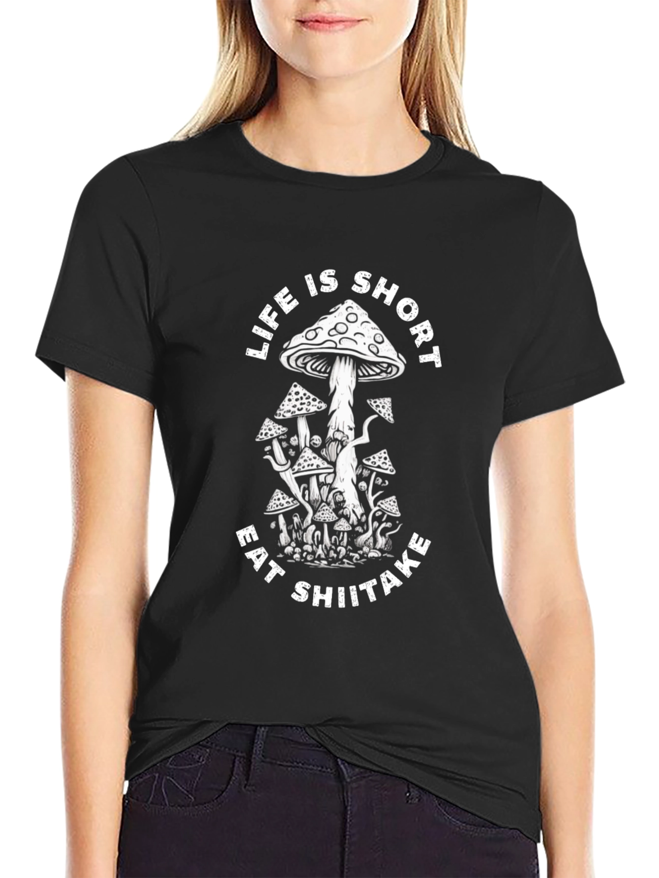 Black Life is Short Eat Shiitake T-Shirt - Black view 2