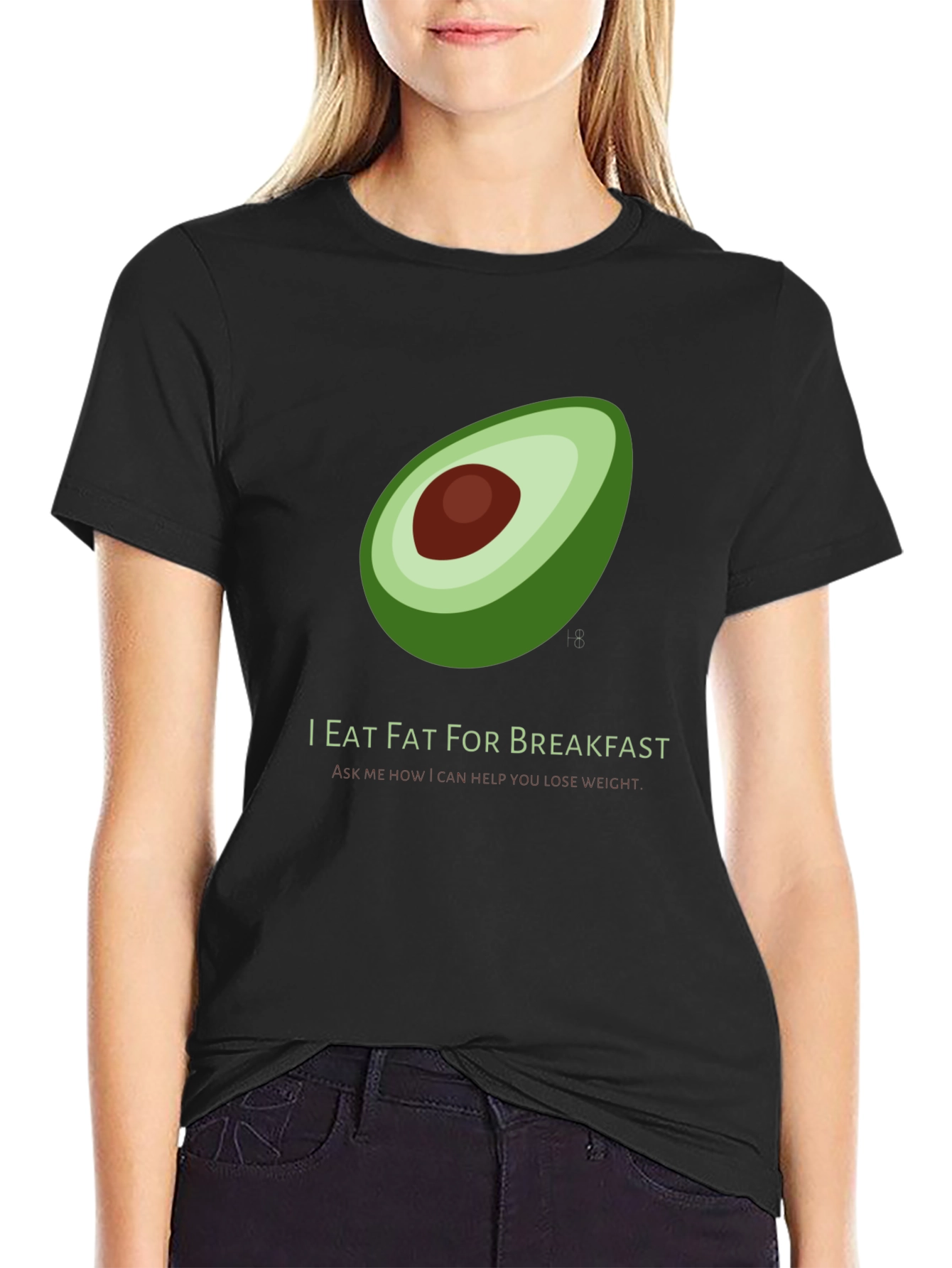 Black I Eat Fat for Breakfast T-Shirt - Avocado Graphic view 2
