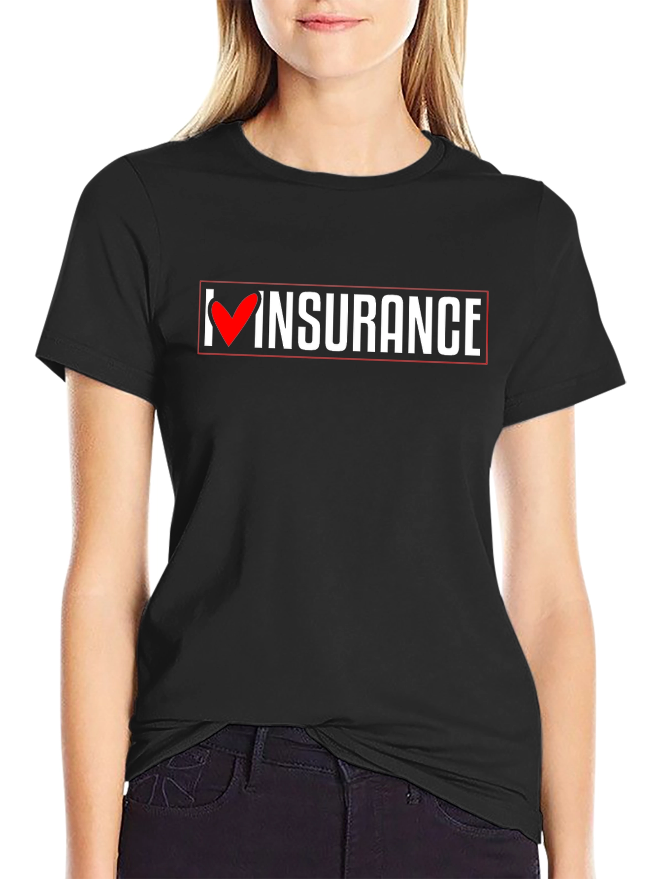 Black I Heart Insurance Black Cotton T-Shirt view 2