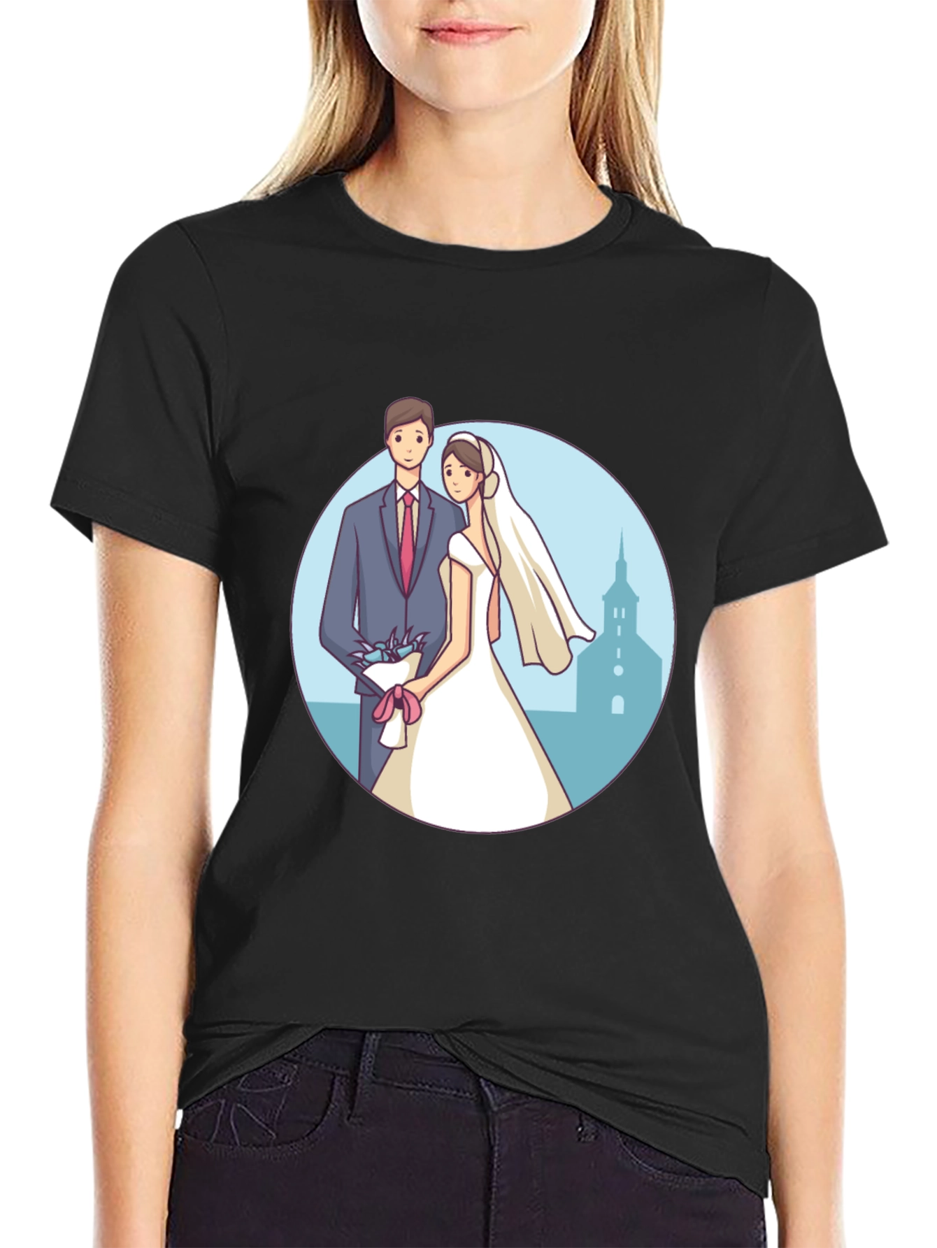 Wedding Couple Graphic Tee - Romantic Black T-Shirt - 2