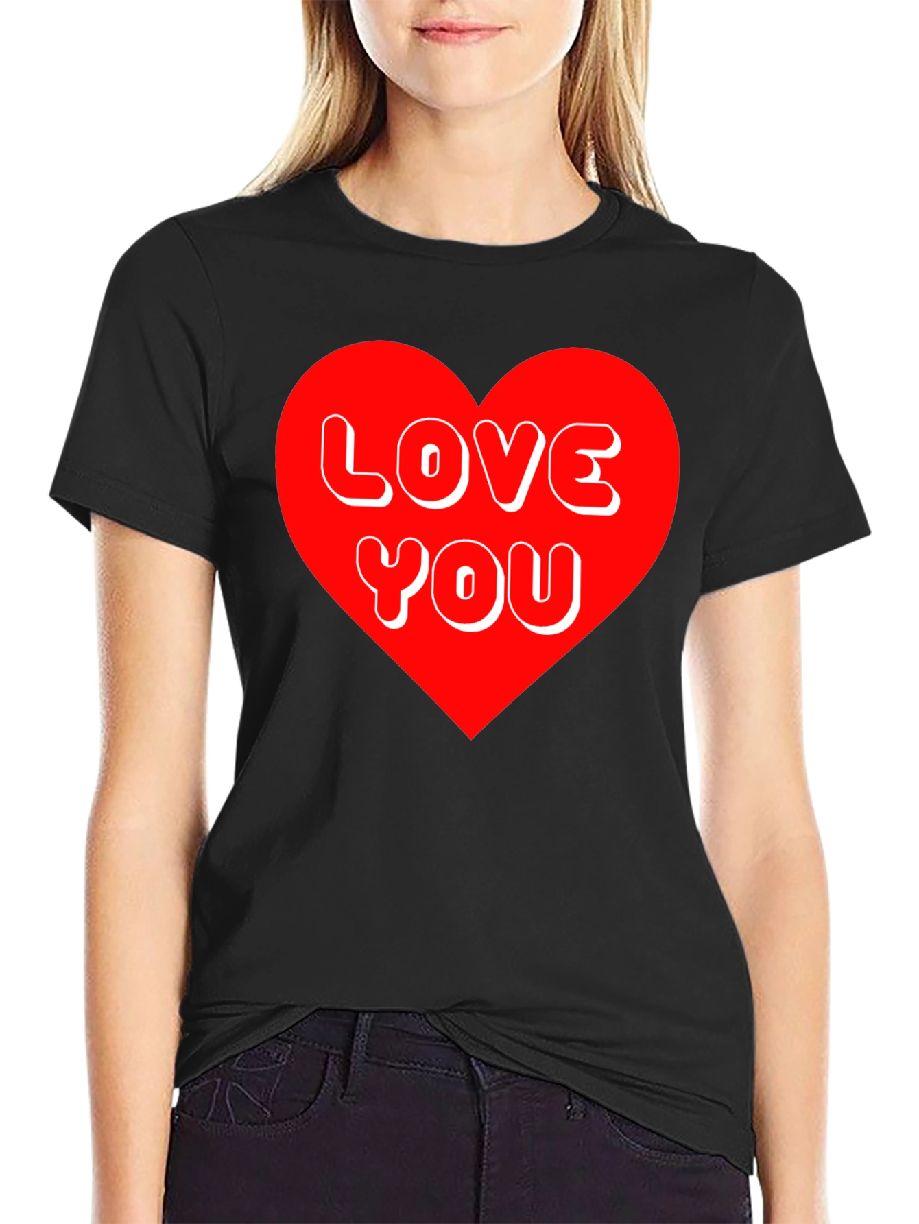 Black Love You Heart Graphic Tee - Black view 2