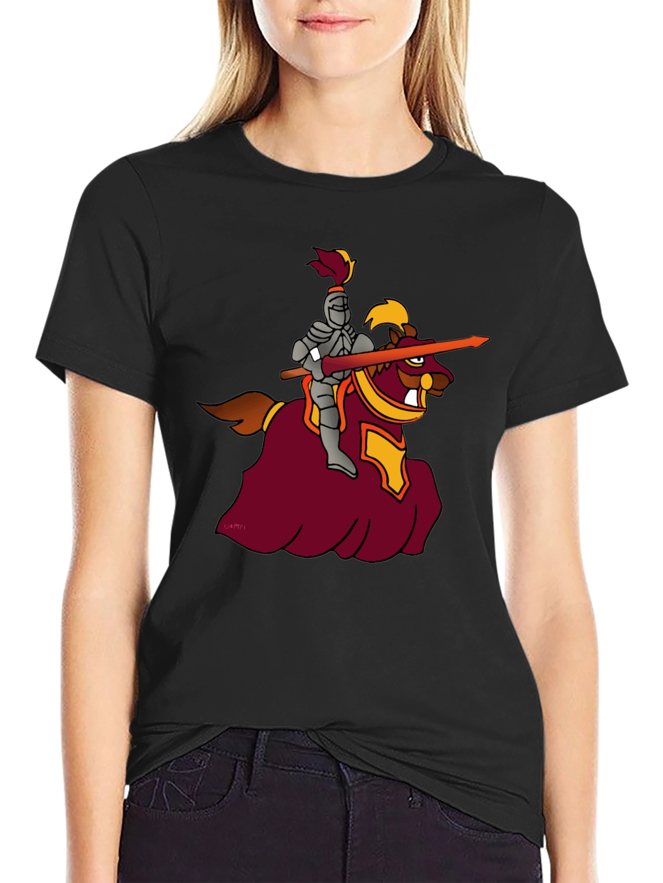 Black Knight on Horseback Graphic Black T-Shirt view 2