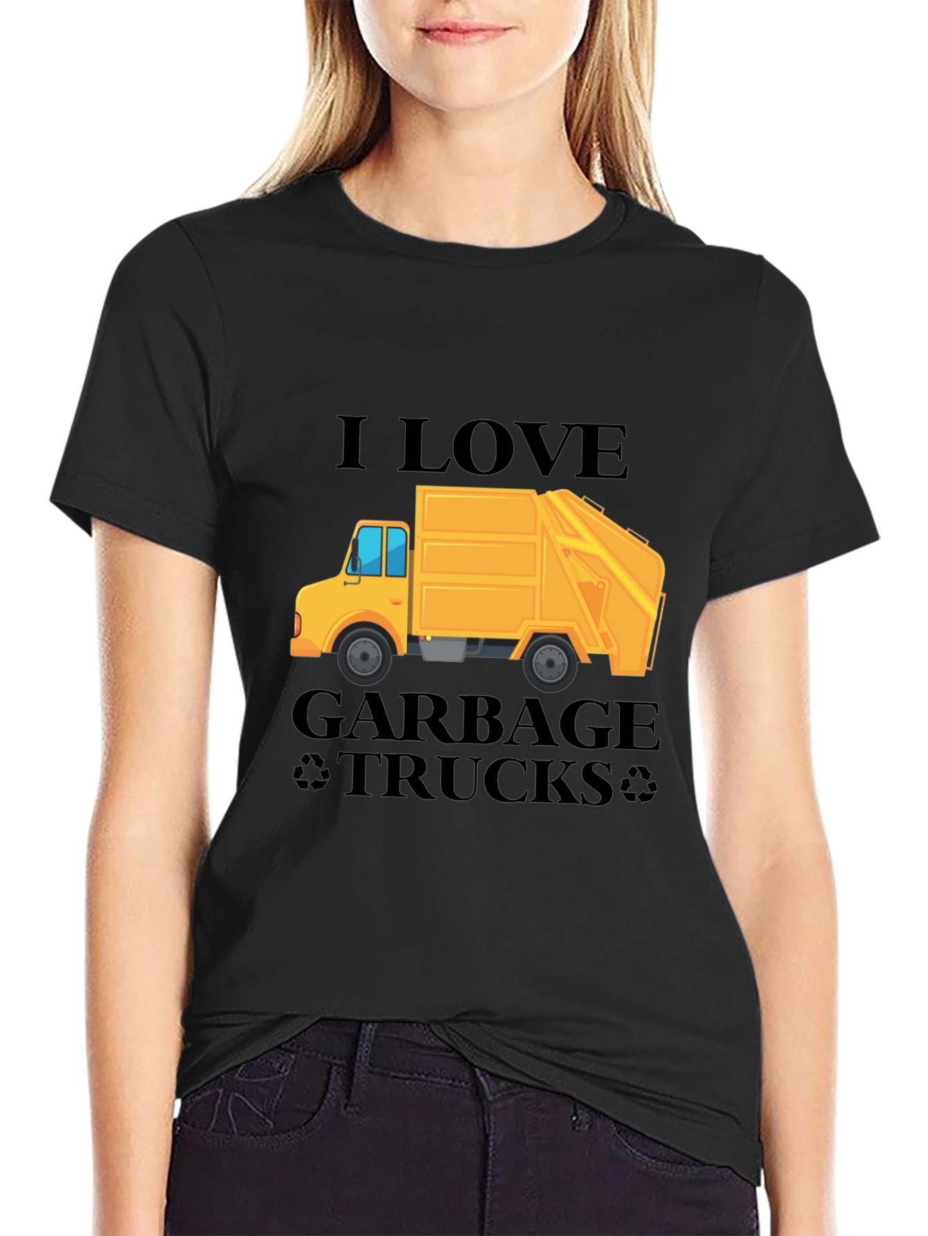 Black I Love Garbage Trucks T-Shirt - Black Crew Neck Tee view 2