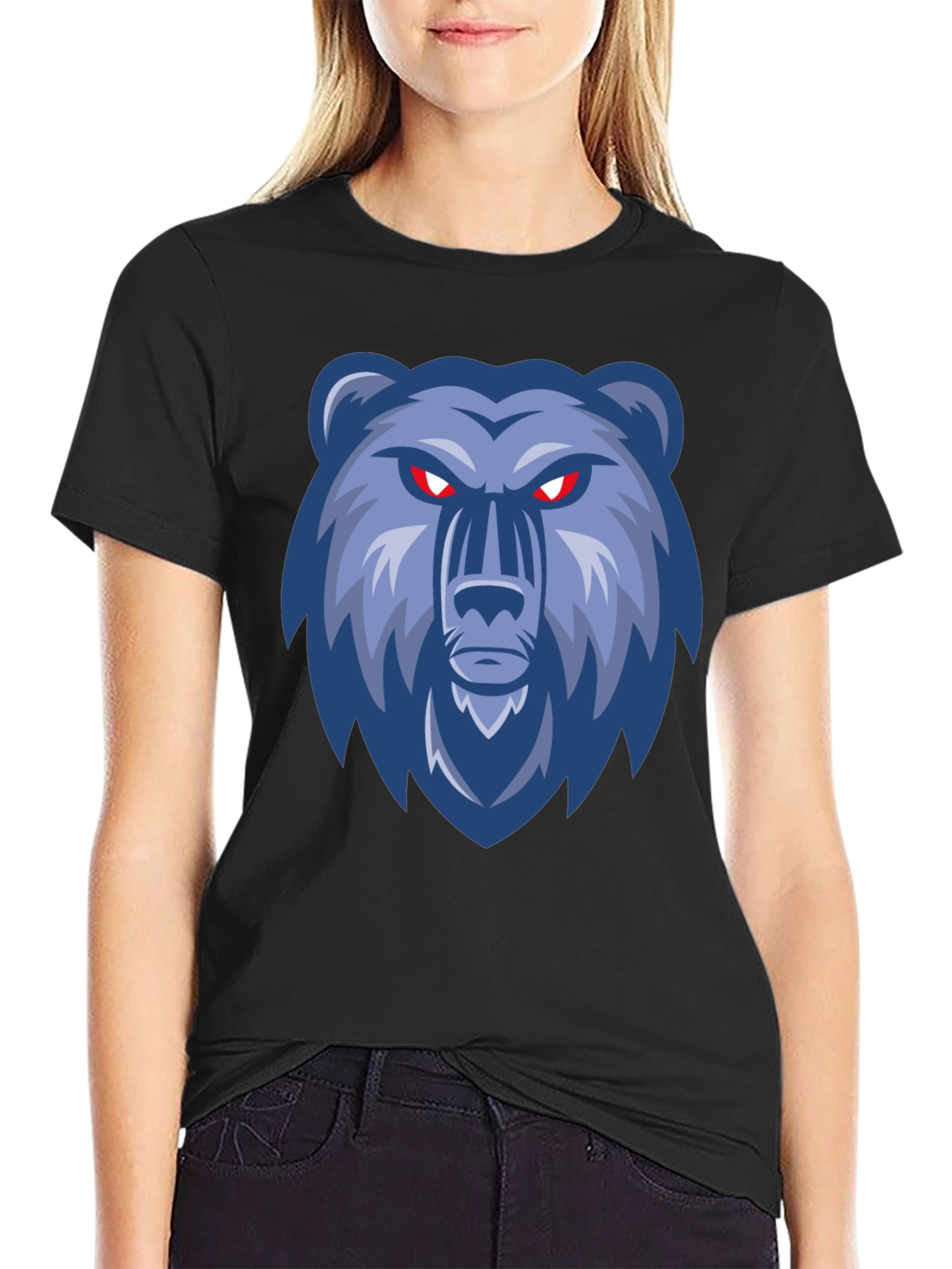 Black Men's Black T-Shirt with Bear Graphic view 2