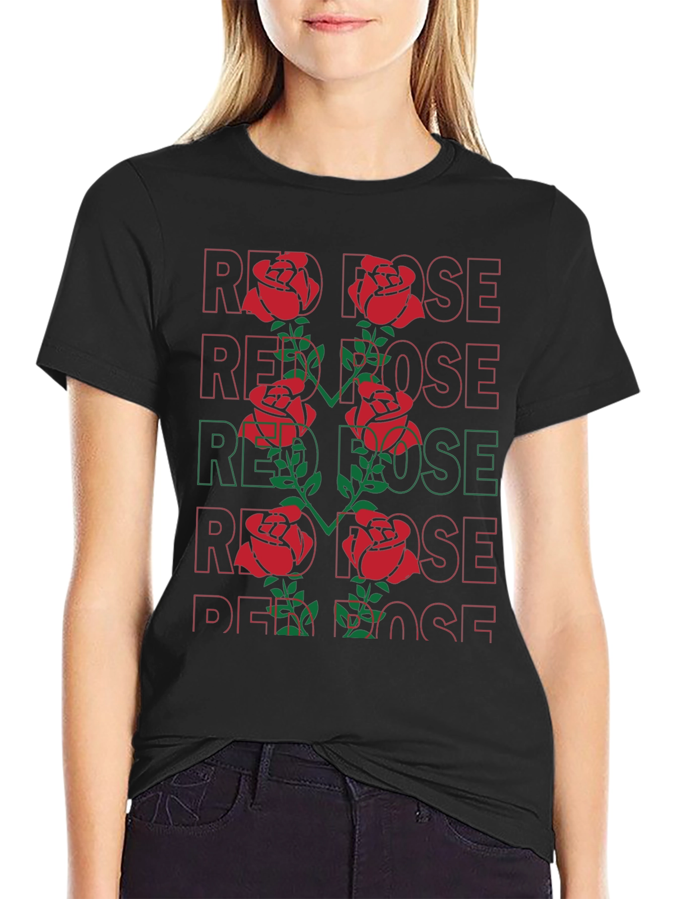 Black Red Rose Graphic Tee - Bold Floral Statement view 2
