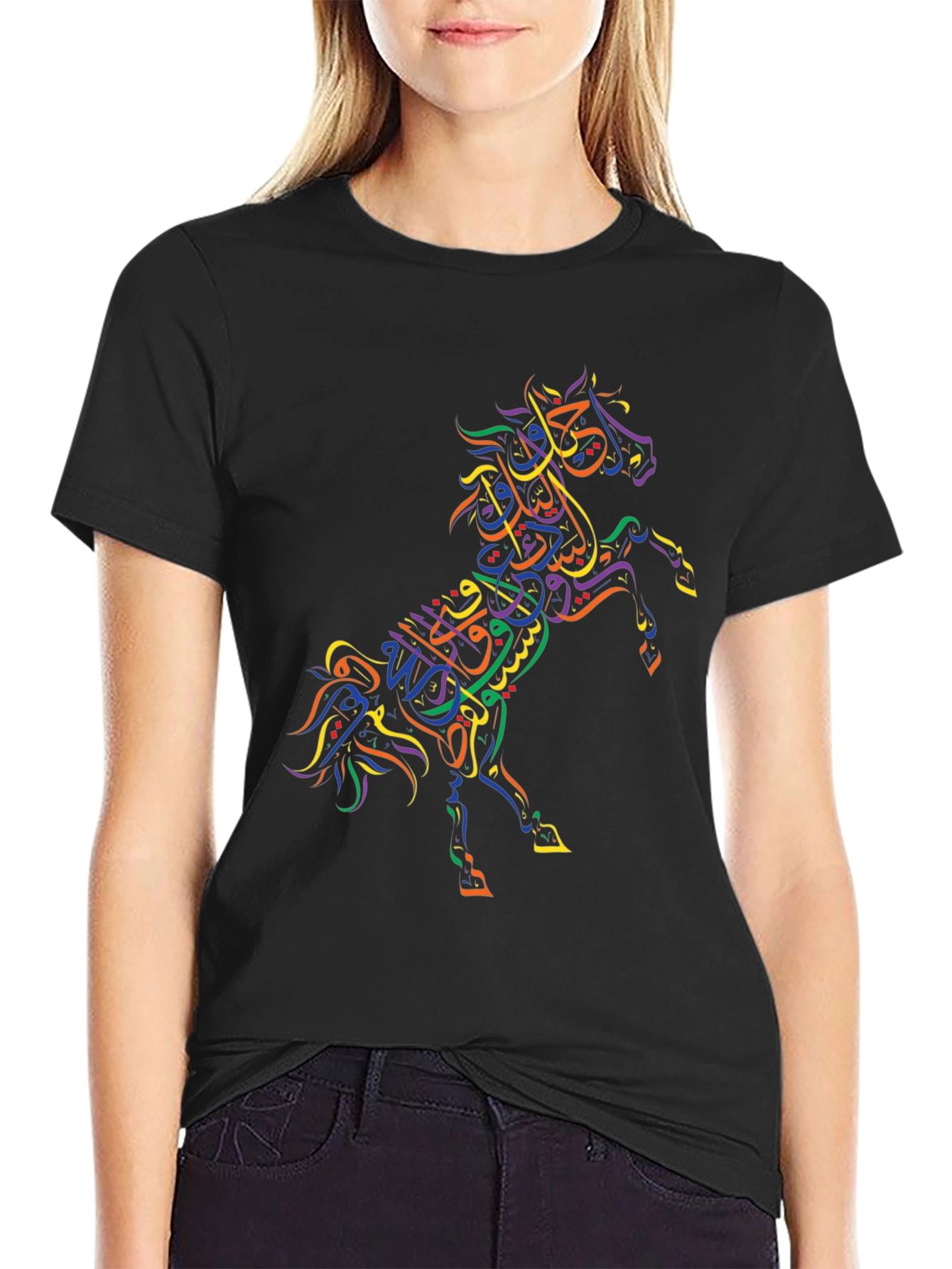 Black Calligraphic Horse Graphic T-Shirt view 2