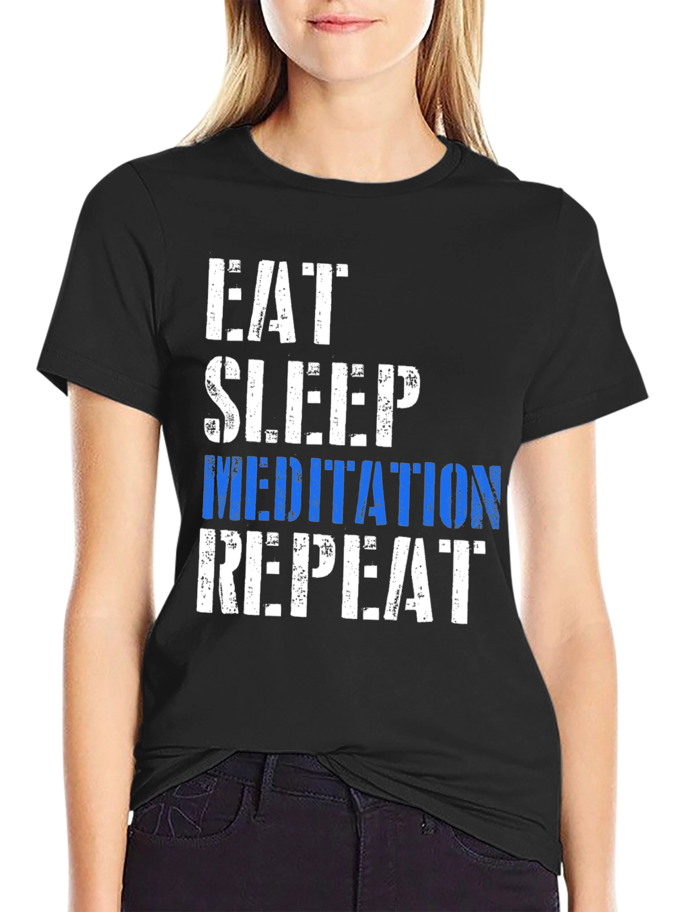Black Eat Sleep Meditation Repeat Graphic T-Shirt view 2