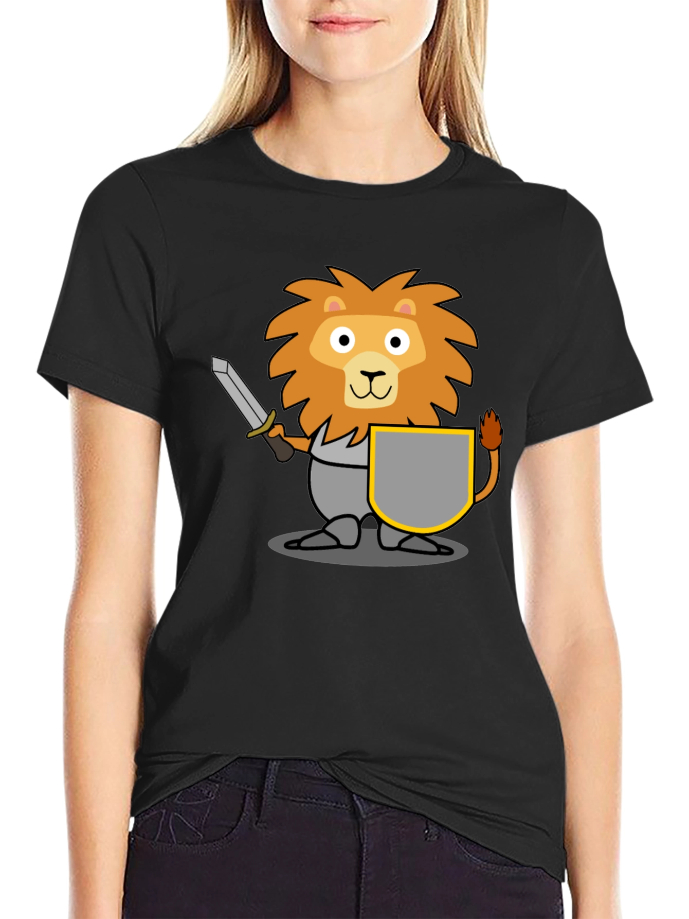 Black Lion Knight T-Shirt - Cartoon Graphic Tee view 2