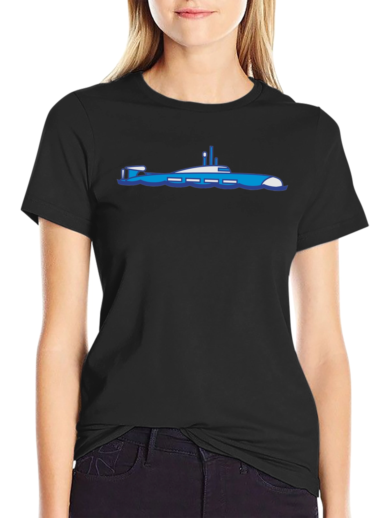 Black Submarine Graphic T-Shirt - Bold Black Cotton Tee view 2