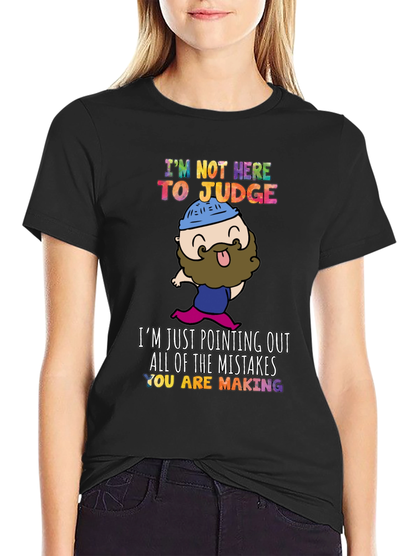 Black Funny "I'm Not Here to Judge" Graphic T-Shirt view 2