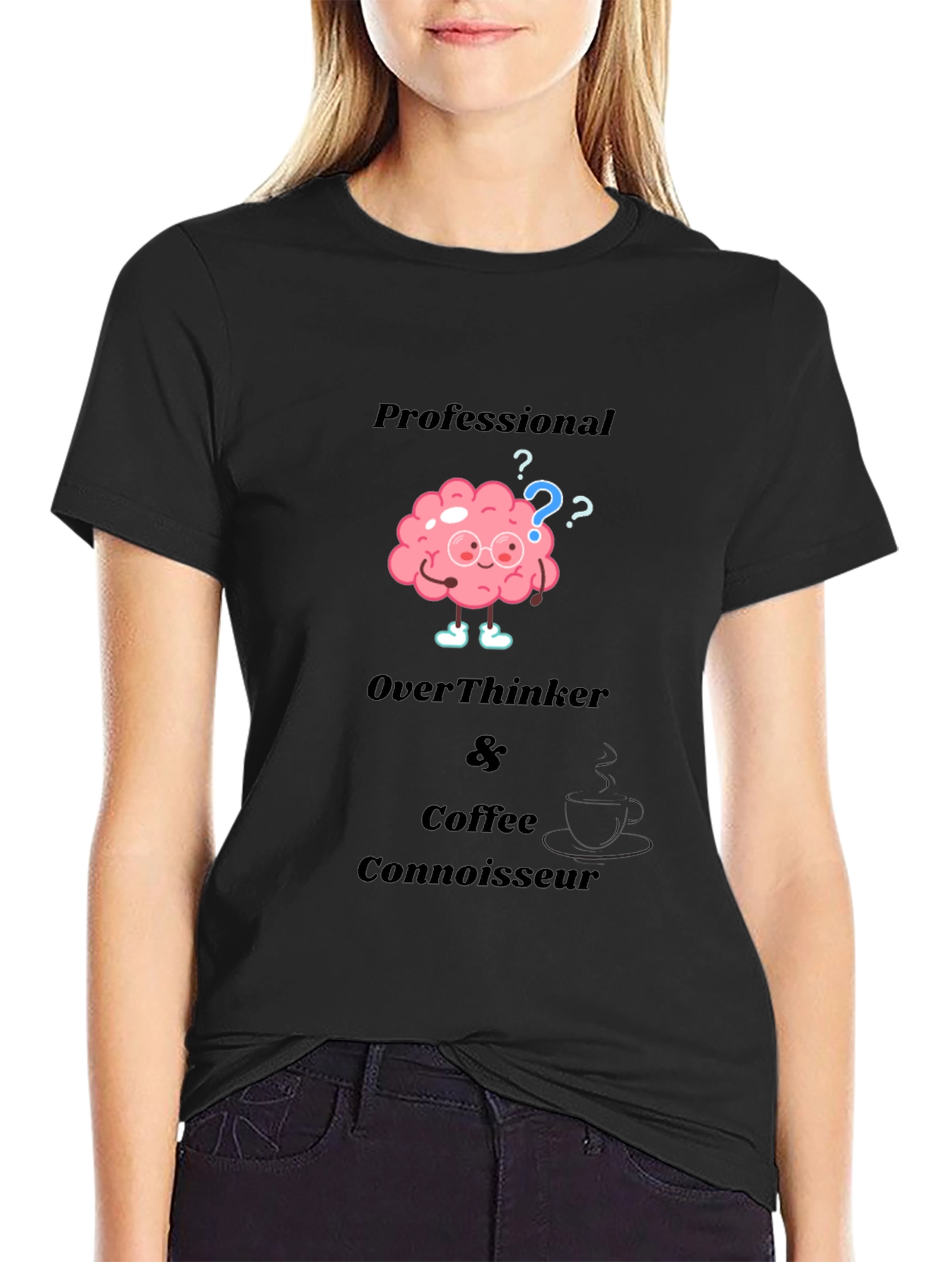 Black Professional Overthinker & Coffee Connoisseur T-Shirt view 2