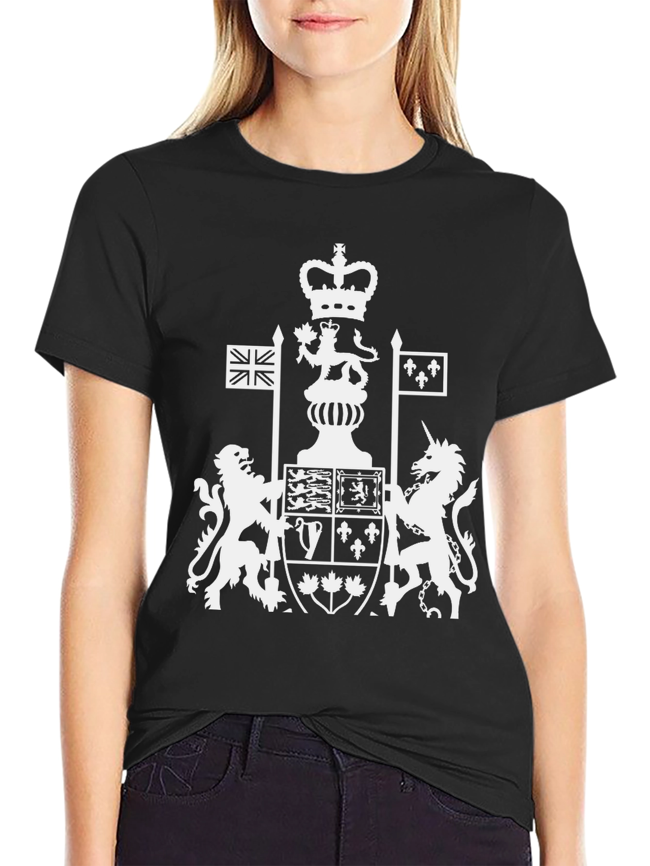 Black Black T-Shirt with White Royal Coat of Arms Graphic view 2