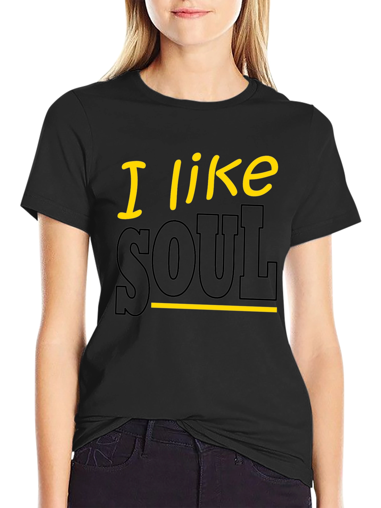 Black I Like Soul Graphic Tee - Black Cotton T-Shirt view 2