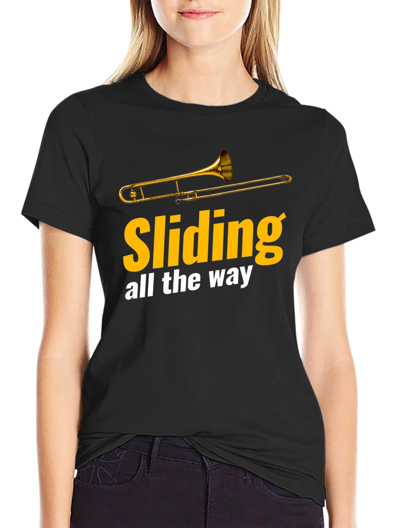 Black Sliding All The Way Trombone T-Shirt view 2