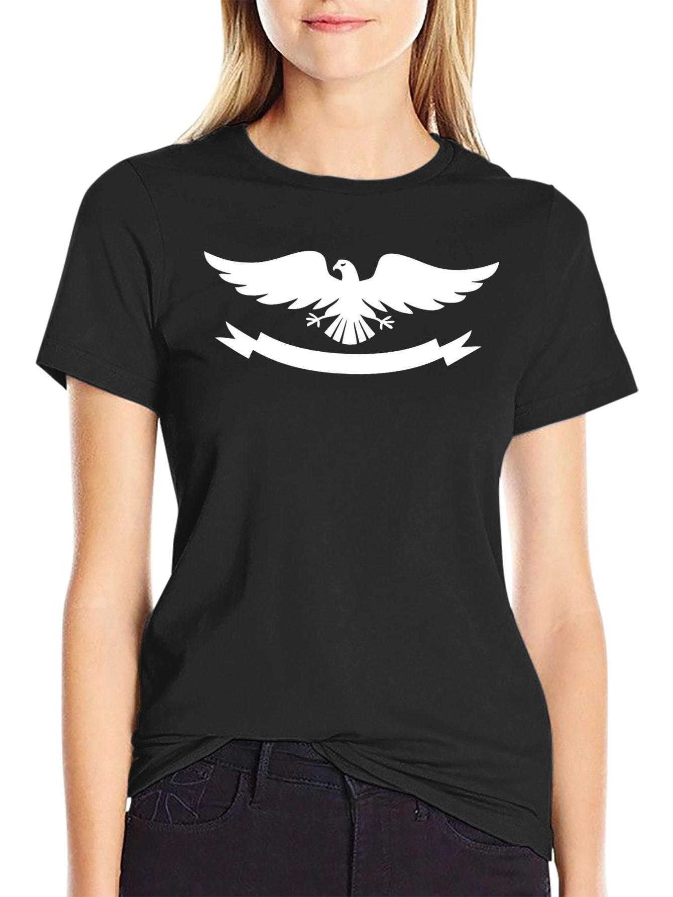 Black Eagle Crest Graphic Tee - Classic Black Cotton T-Shirt view 2