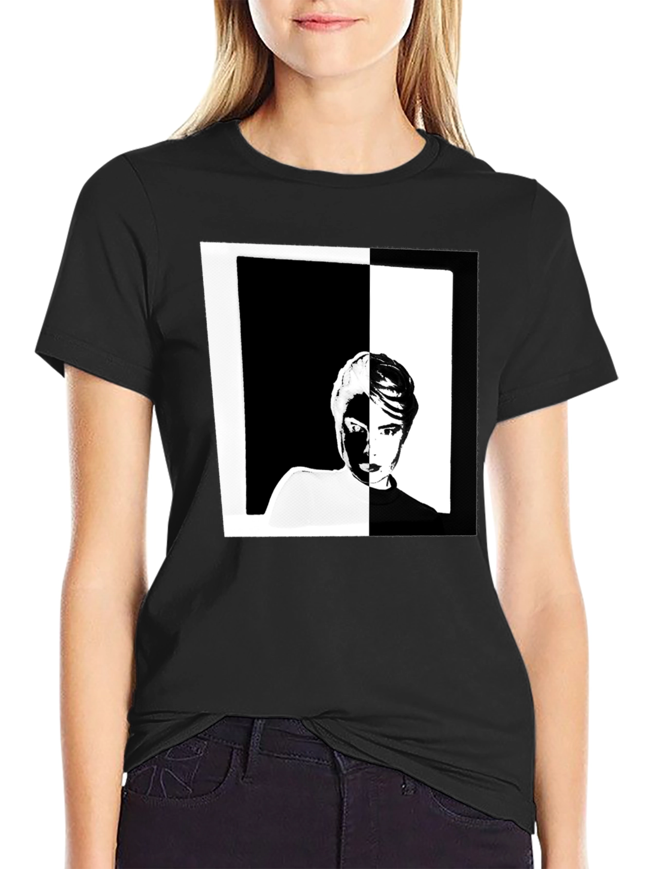 Black Abstract Face Graphic Black T-Shirt view 2