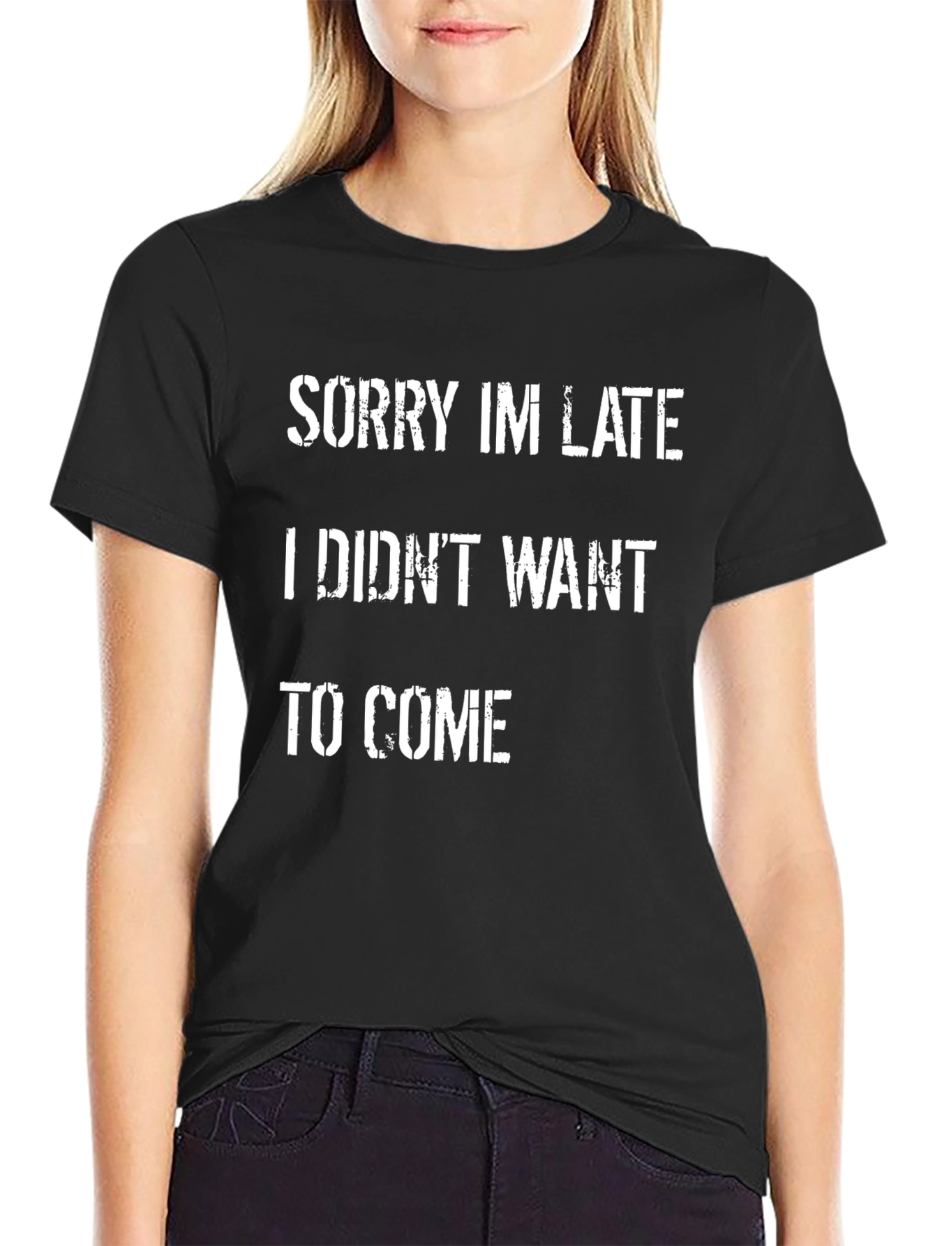 Black Sorry I'm Late Funny Graphic Tee view 2