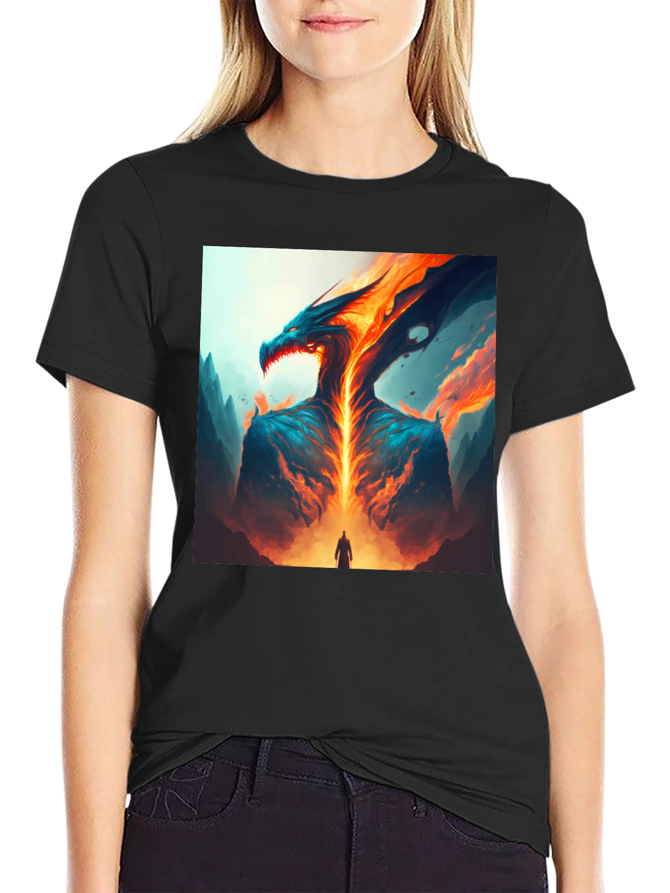 Black Fiery Dragon Graphic Tee view 2