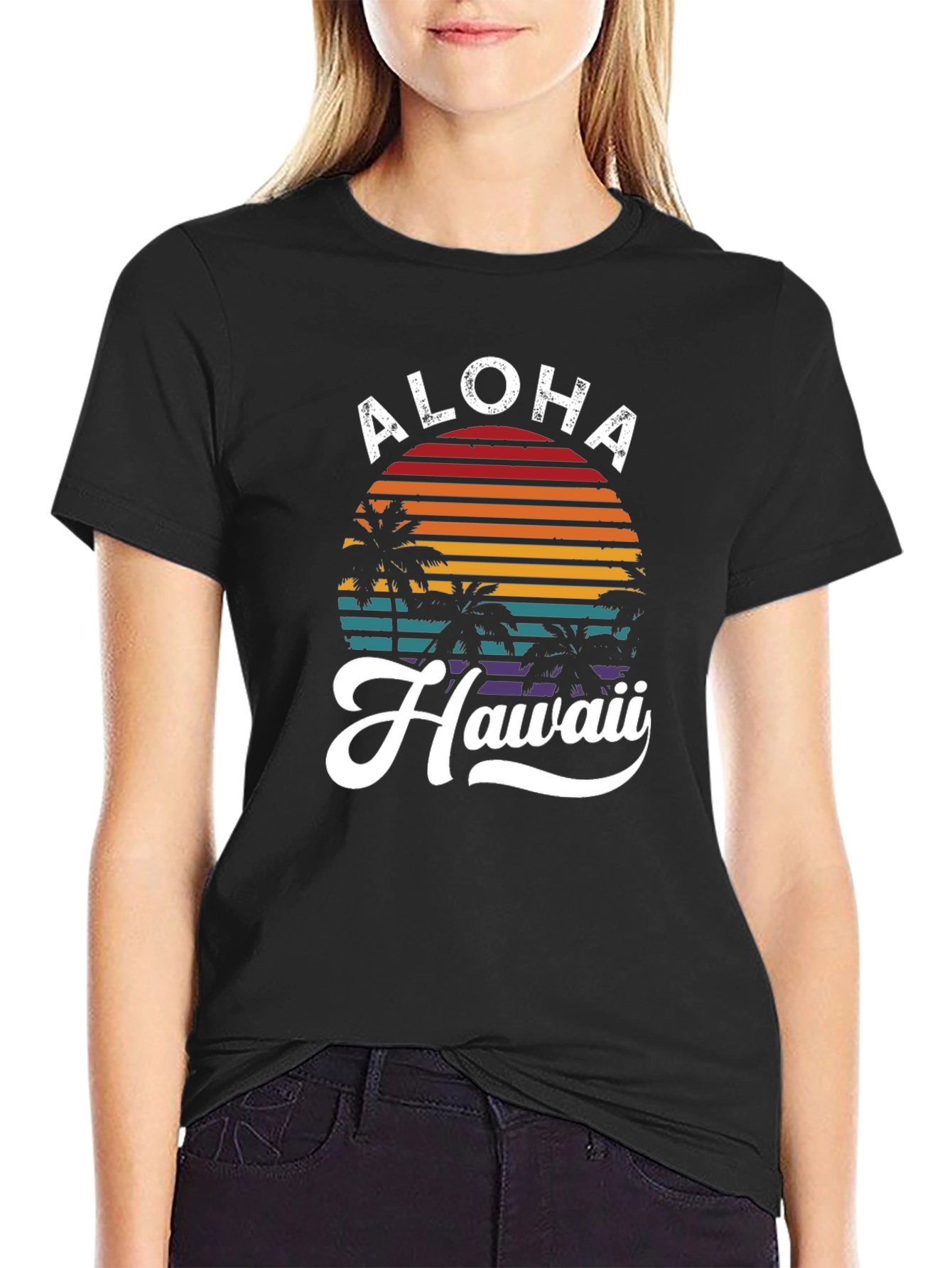 Black Aloha Hawaii Graphic T-Shirt - Tropical Retro Design view 2