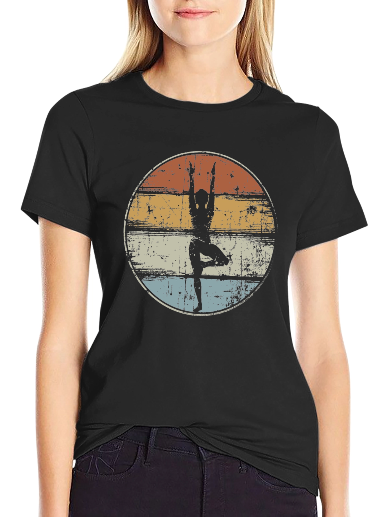 Black Yoga Silhouette Graphic Tee - Vintage Style view 2