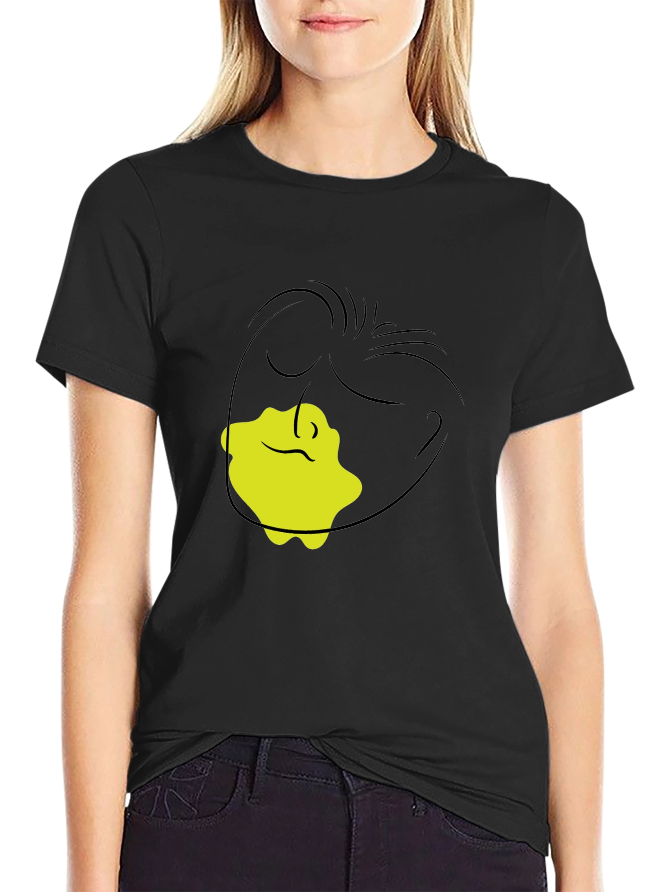 Black Abstract Face Graphic Tee - Modern Black T-Shirt view 2