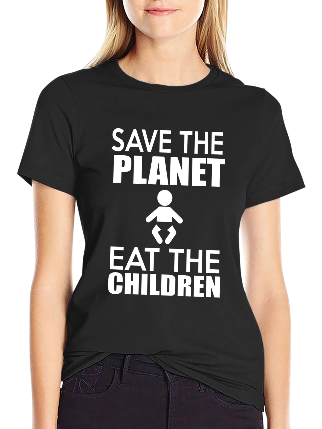 Black Save the Planet Eat the Children Humor T-Shirt view 2