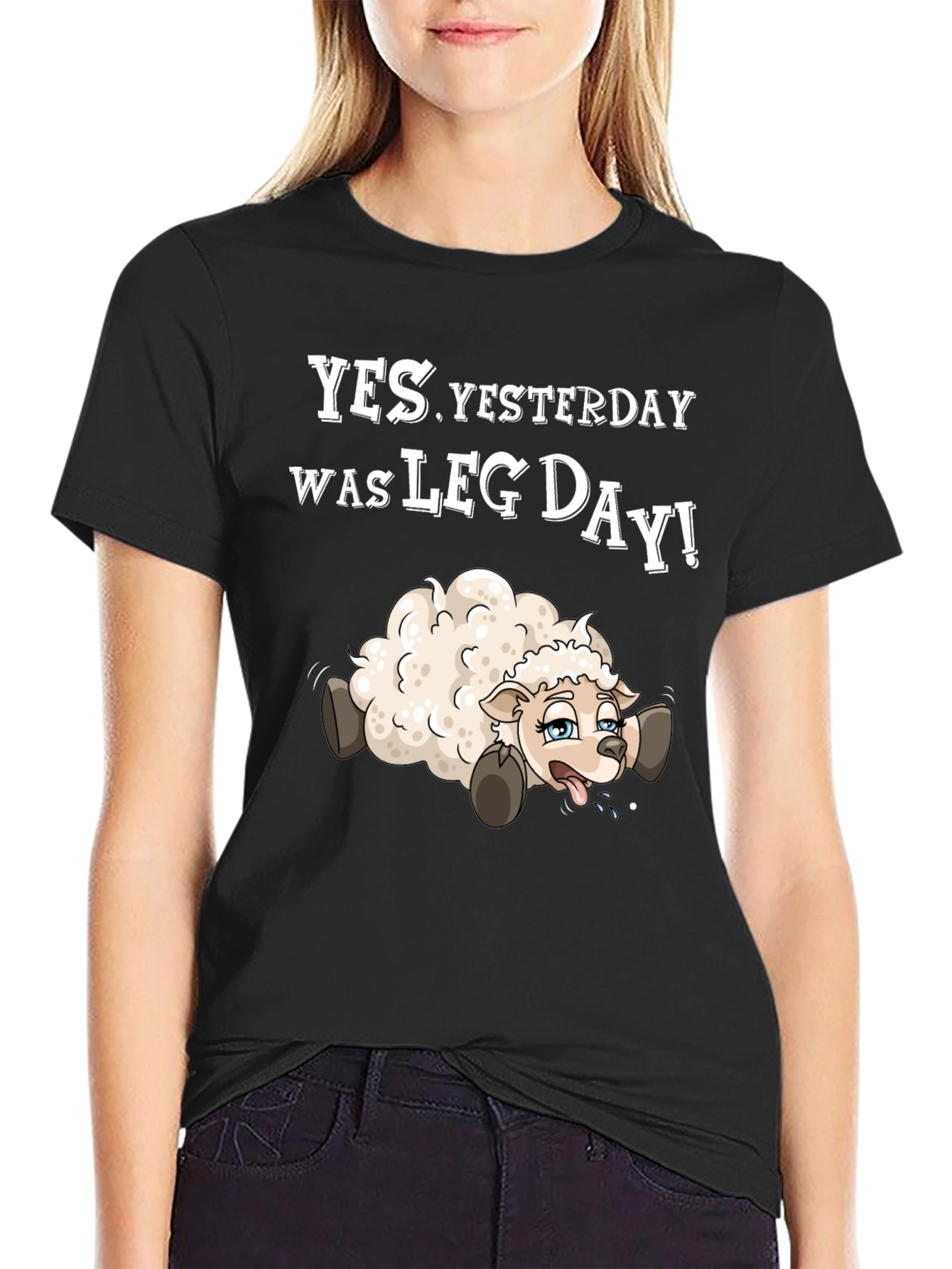 Black Funny Leg Day T-Shirt - Sheep Design view 2