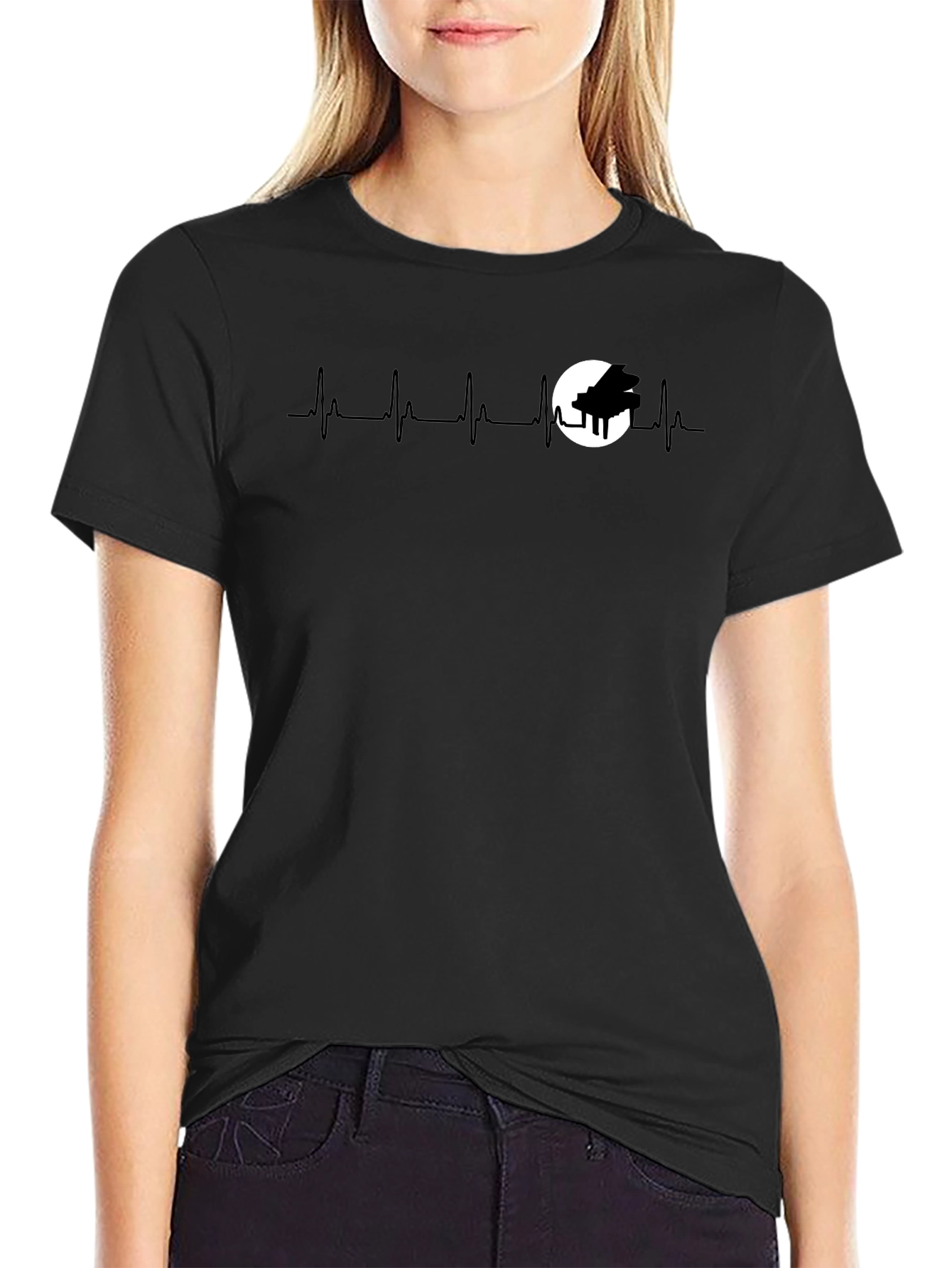 Black Piano Heartbeat T-Shirt - Musician Tee view 2
