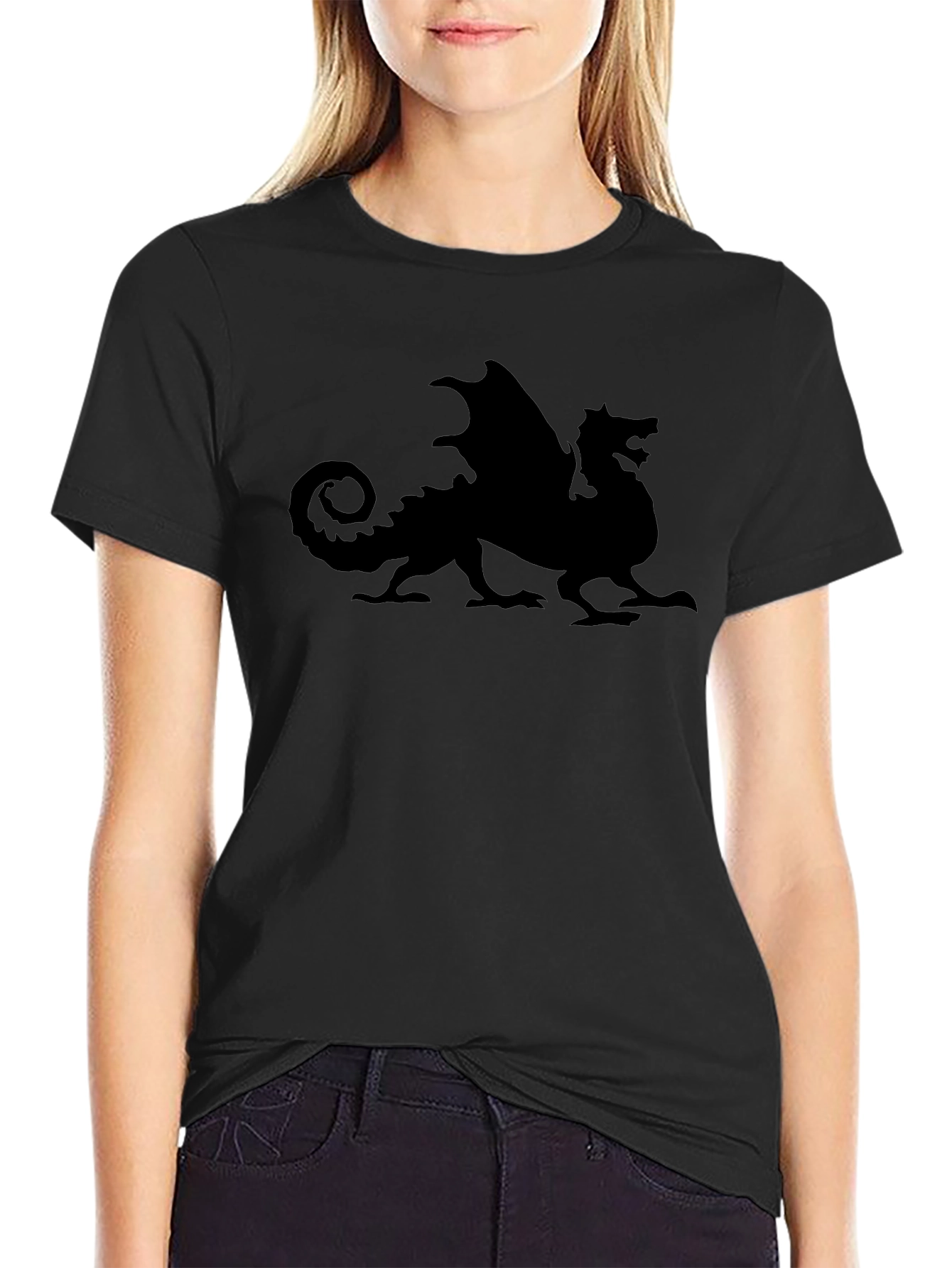Black Dragon Silhouette Black T-Shirt view 2