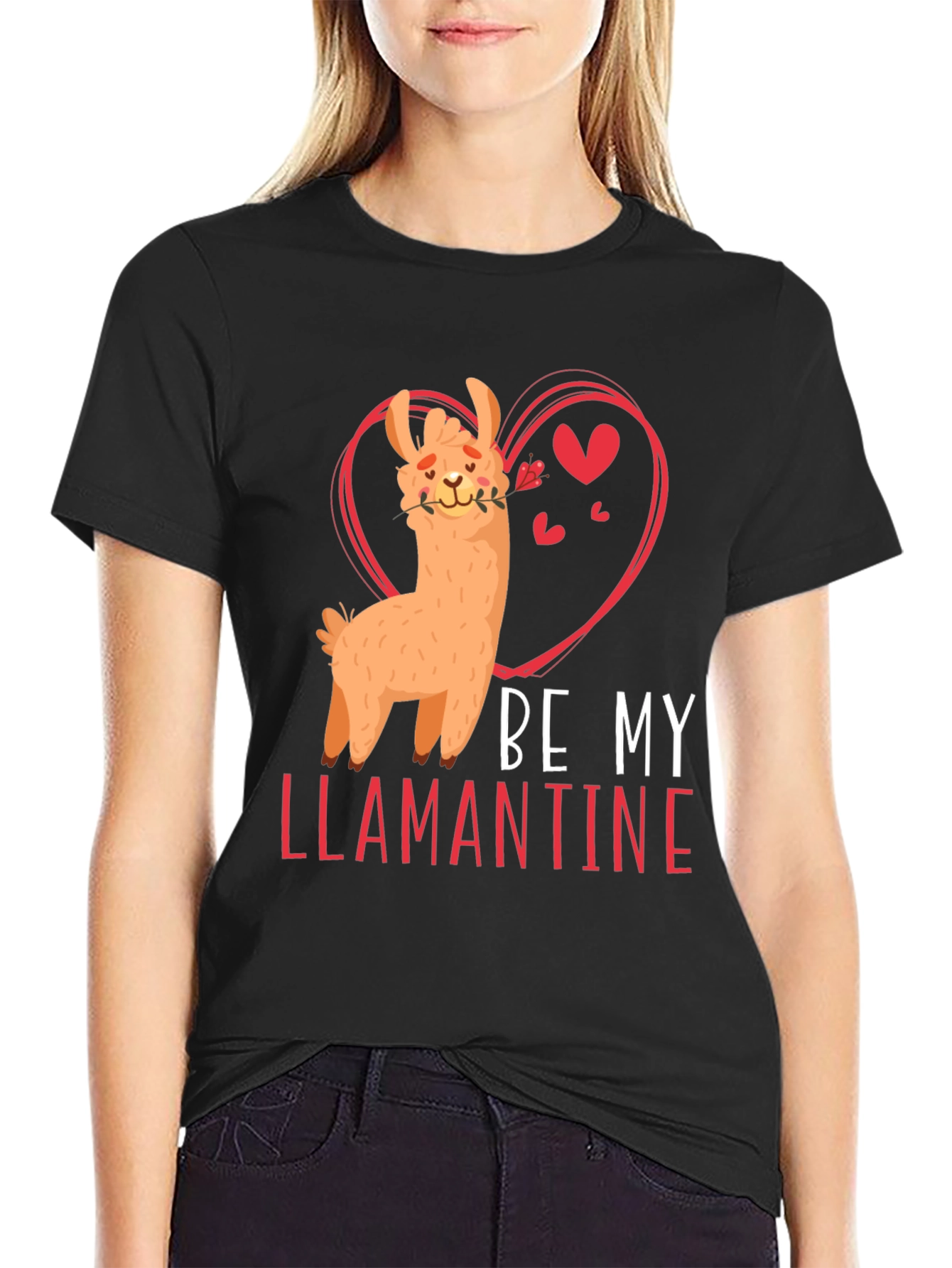 Black Be My Llamantine Black T-Shirt view 2